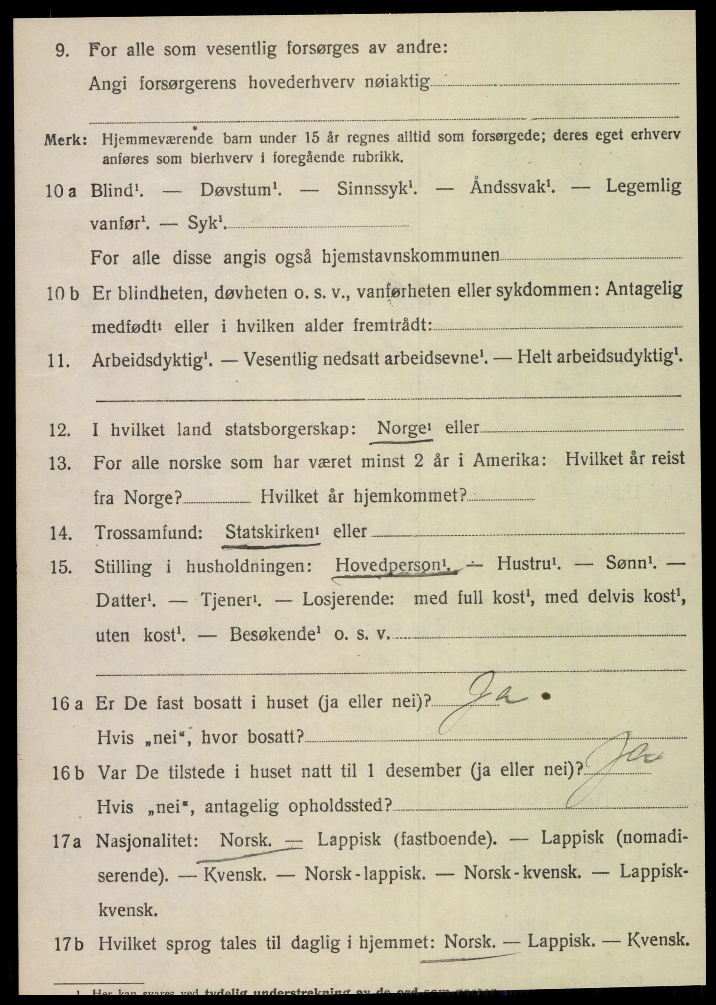 SAT, 1920 census for Fauske, 1920, p. 12907