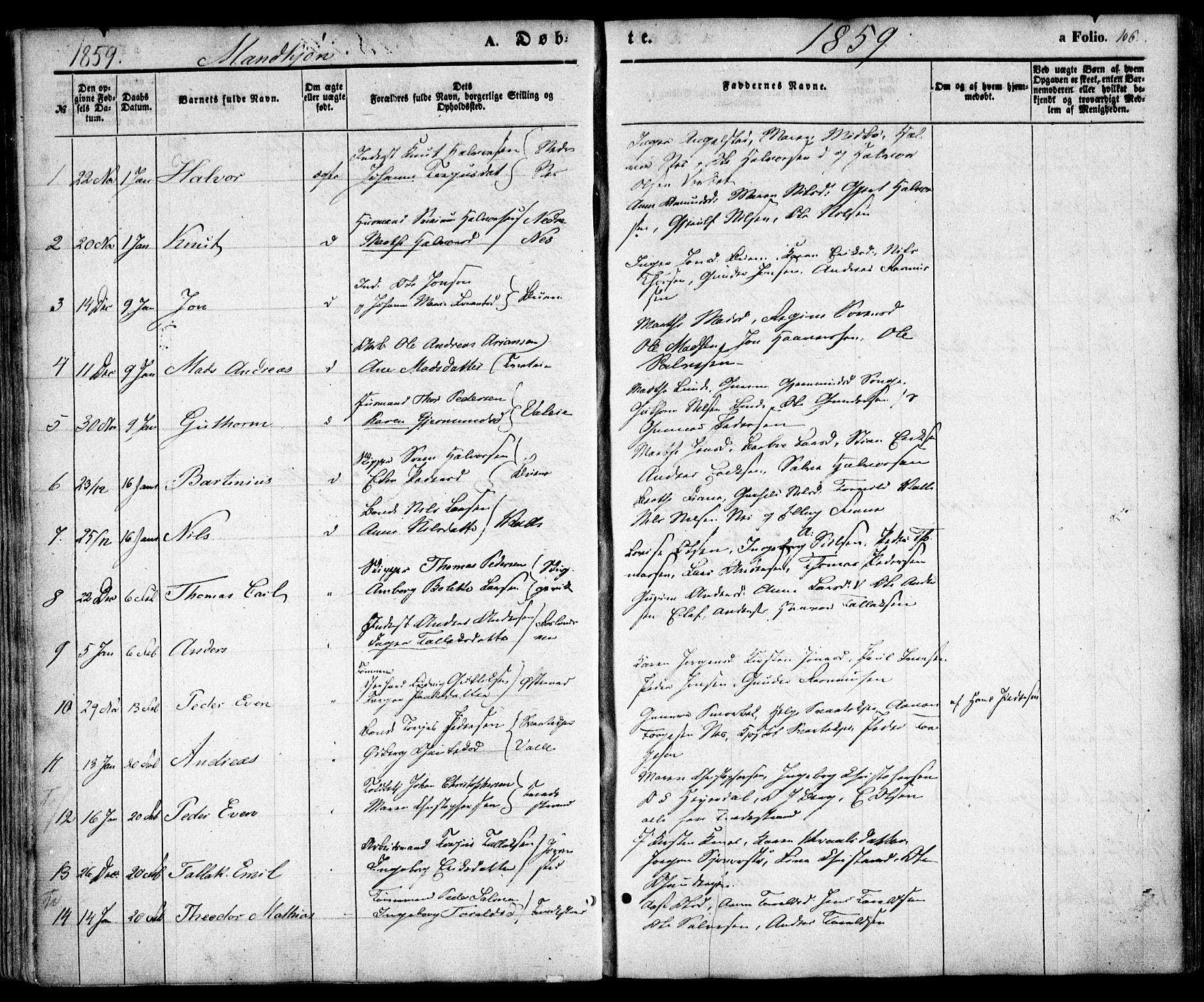 Holt sokneprestkontor, AV/SAK-1111-0021/F/Fa/L0008: Parish register (official) no. A 8, 1849-1860, p. 106