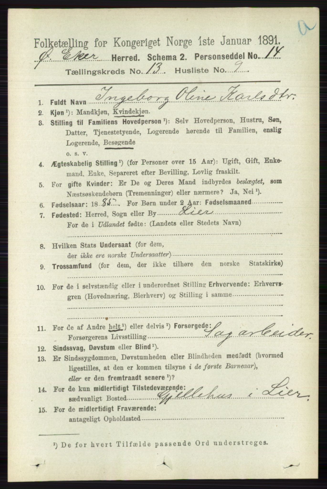 RA, 1891 census for 0624 Øvre Eiker, 1891, p. 5929