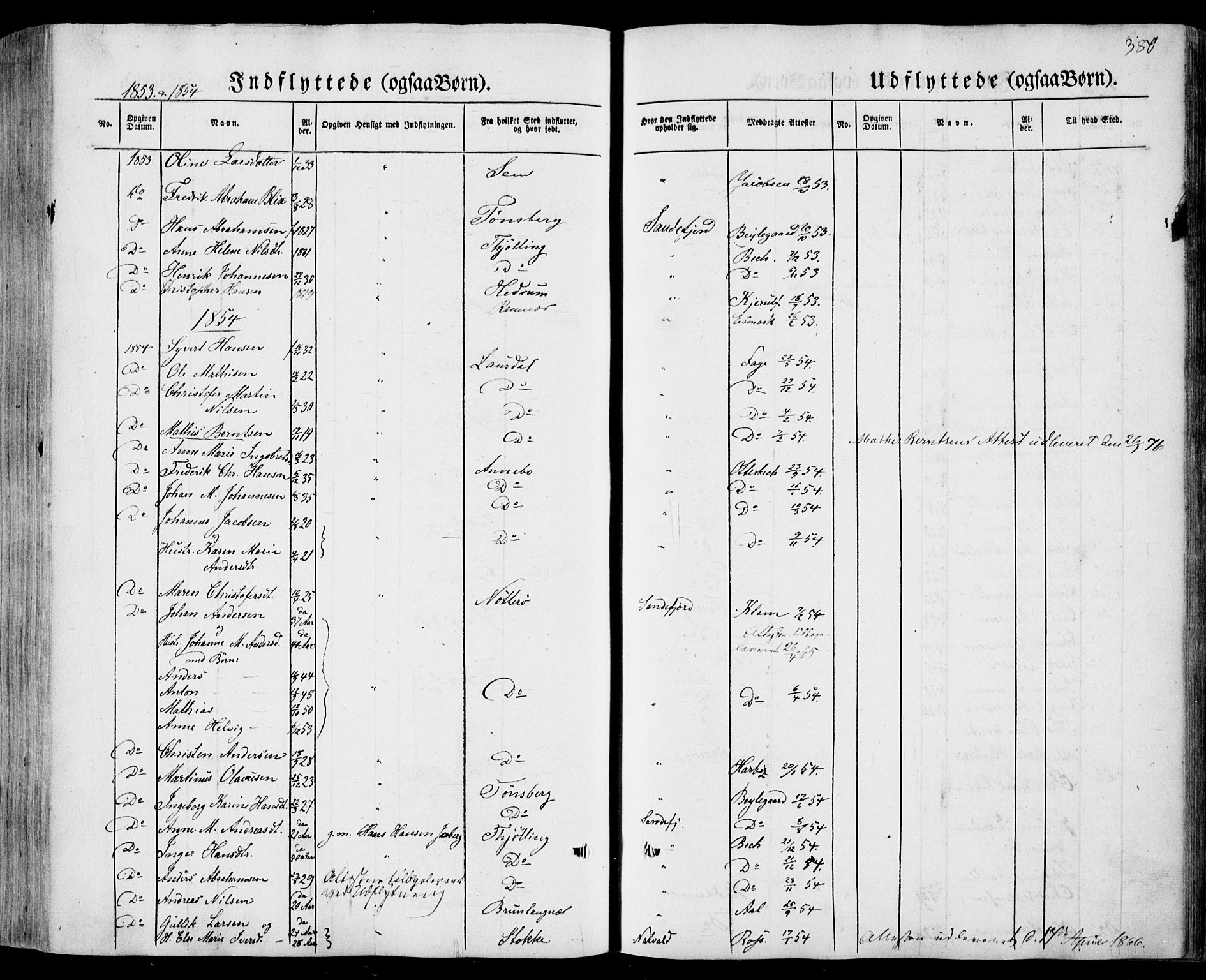 Sandar kirkebøker, AV/SAKO-A-243/F/Fa/L0006: Parish register (official) no. 6, 1847-1860, p. 380