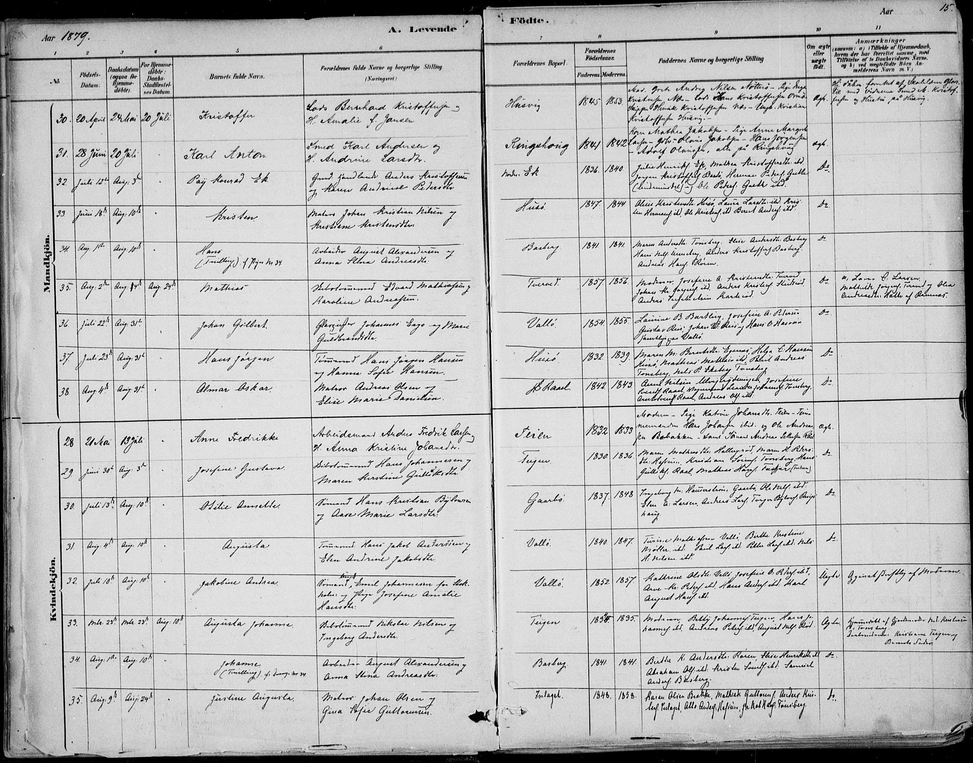Sem kirkebøker, SAKO/A-5/F/Fb/L0004: Parish register (official) no. II 4, 1878-1891, p. 15