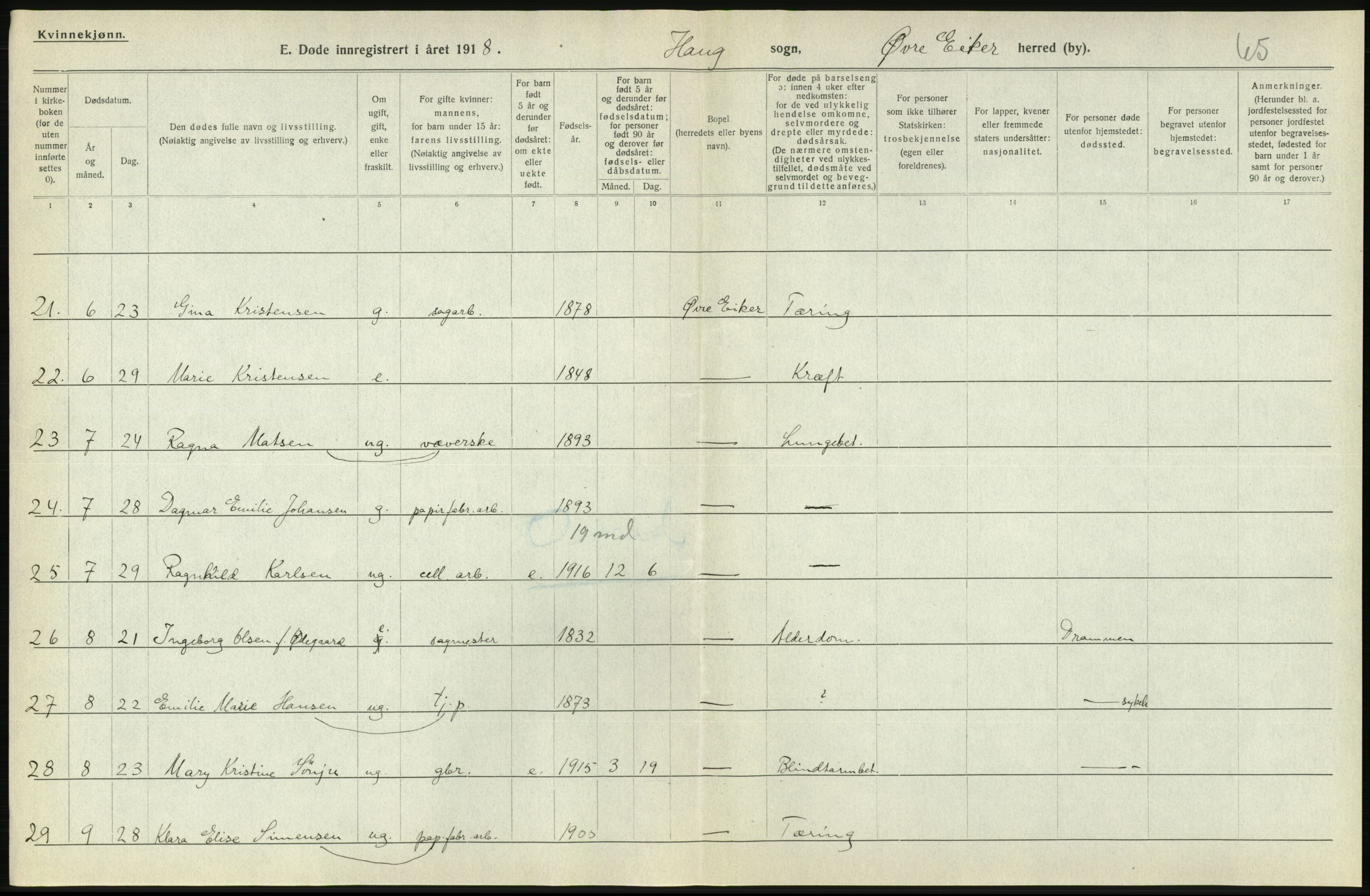 Statistisk sentralbyrå, Sosiodemografiske emner, Befolkning, AV/RA-S-2228/D/Df/Dfb/Dfbh/L0020: Buskerud fylke: Døde. Bygder og byer., 1918, p. 334