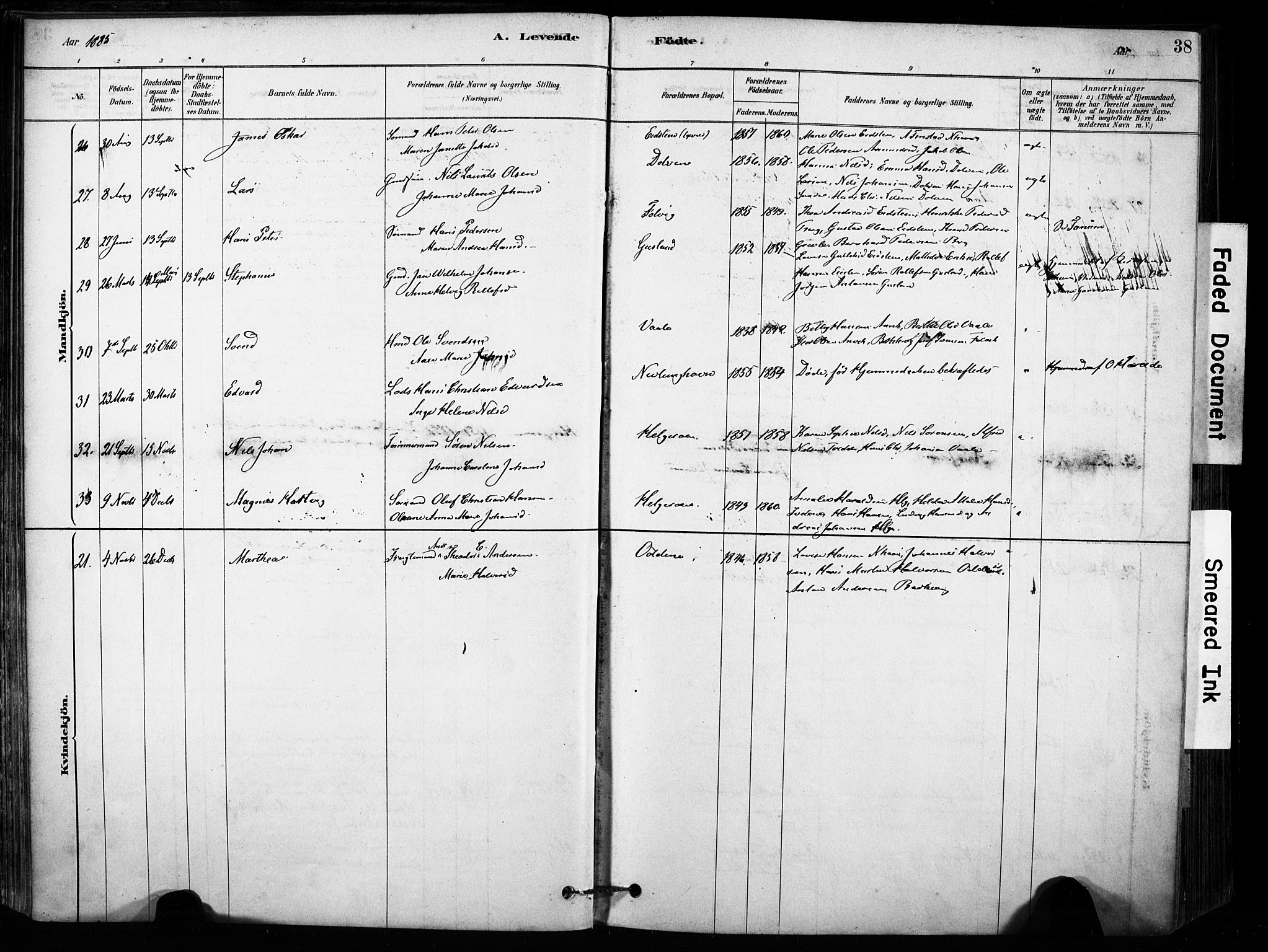 Brunlanes kirkebøker, AV/SAKO-A-342/F/Fb/L0001: Parish register (official) no. II 1, 1878-1899, p. 38