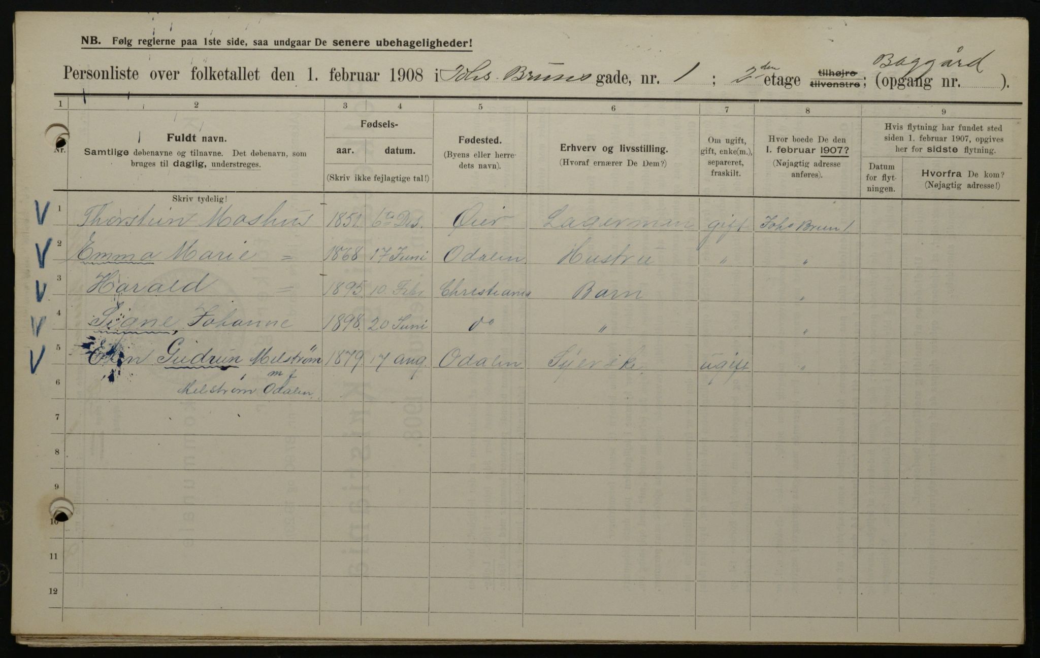 OBA, Municipal Census 1908 for Kristiania, 1908, p. 42007