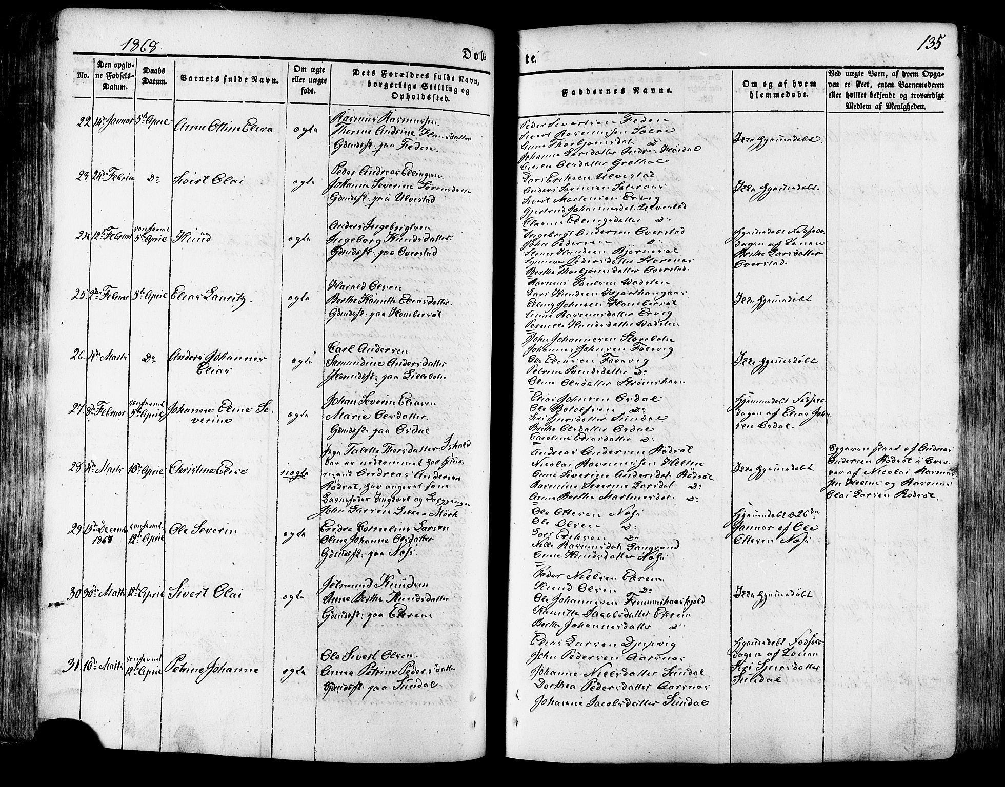 Ministerialprotokoller, klokkerbøker og fødselsregistre - Møre og Romsdal, AV/SAT-A-1454/511/L0140: Parish register (official) no. 511A07, 1851-1878, p. 135