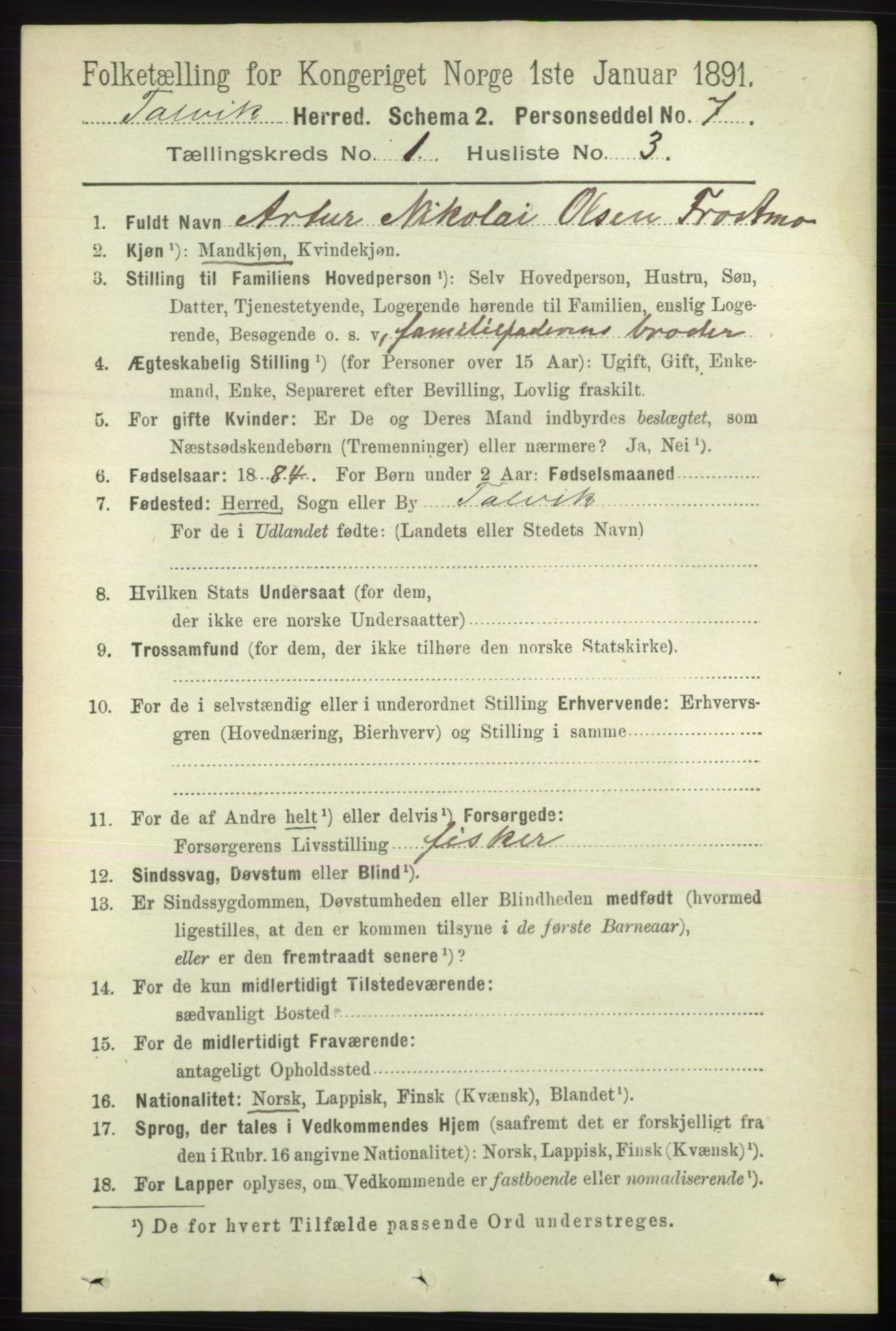 RA, 1891 census for 2013 Talvik, 1891, p. 111