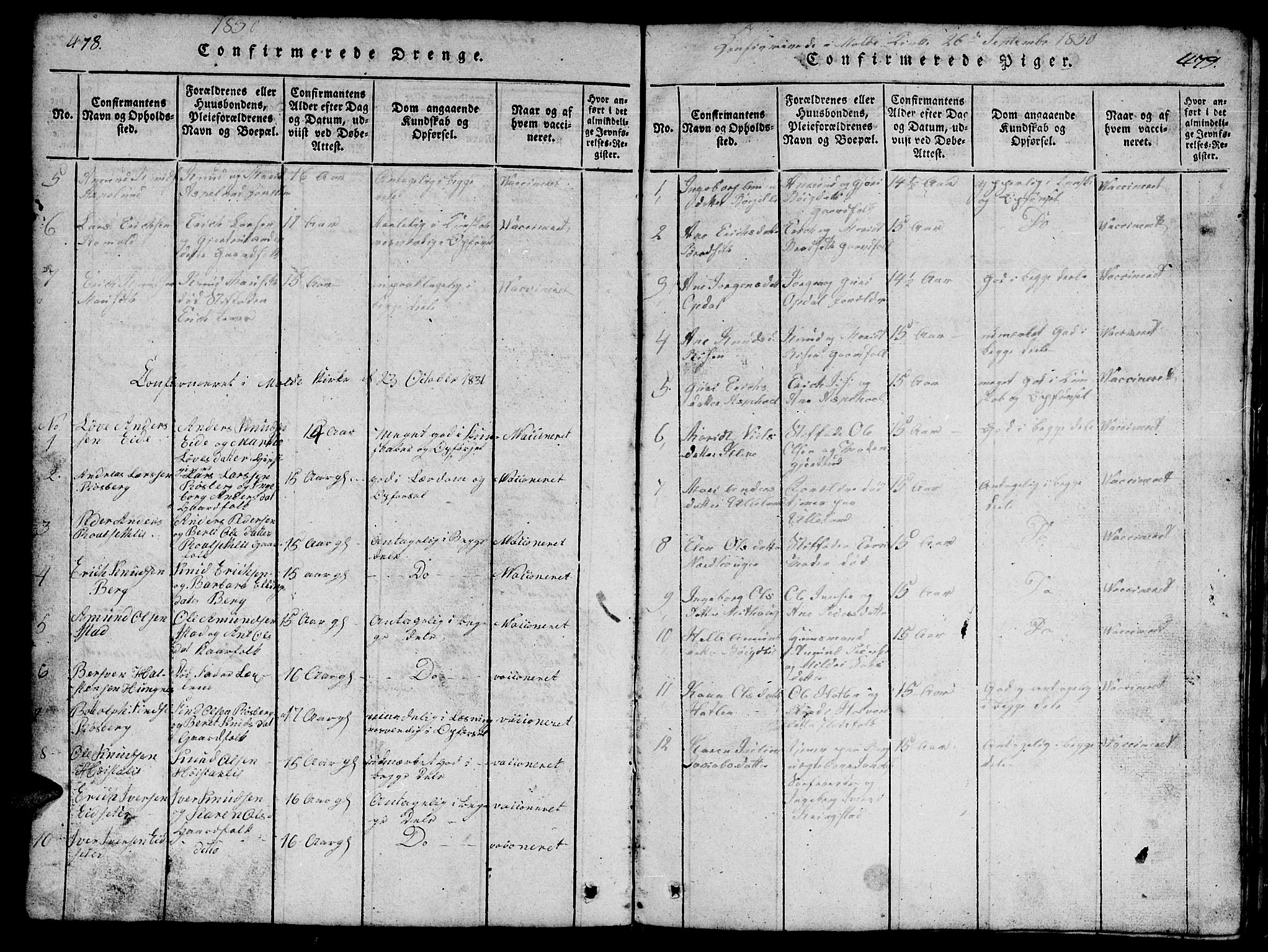 Ministerialprotokoller, klokkerbøker og fødselsregistre - Møre og Romsdal, SAT/A-1454/557/L0683: Parish register (copy) no. 557C01, 1818-1862, p. 478-479