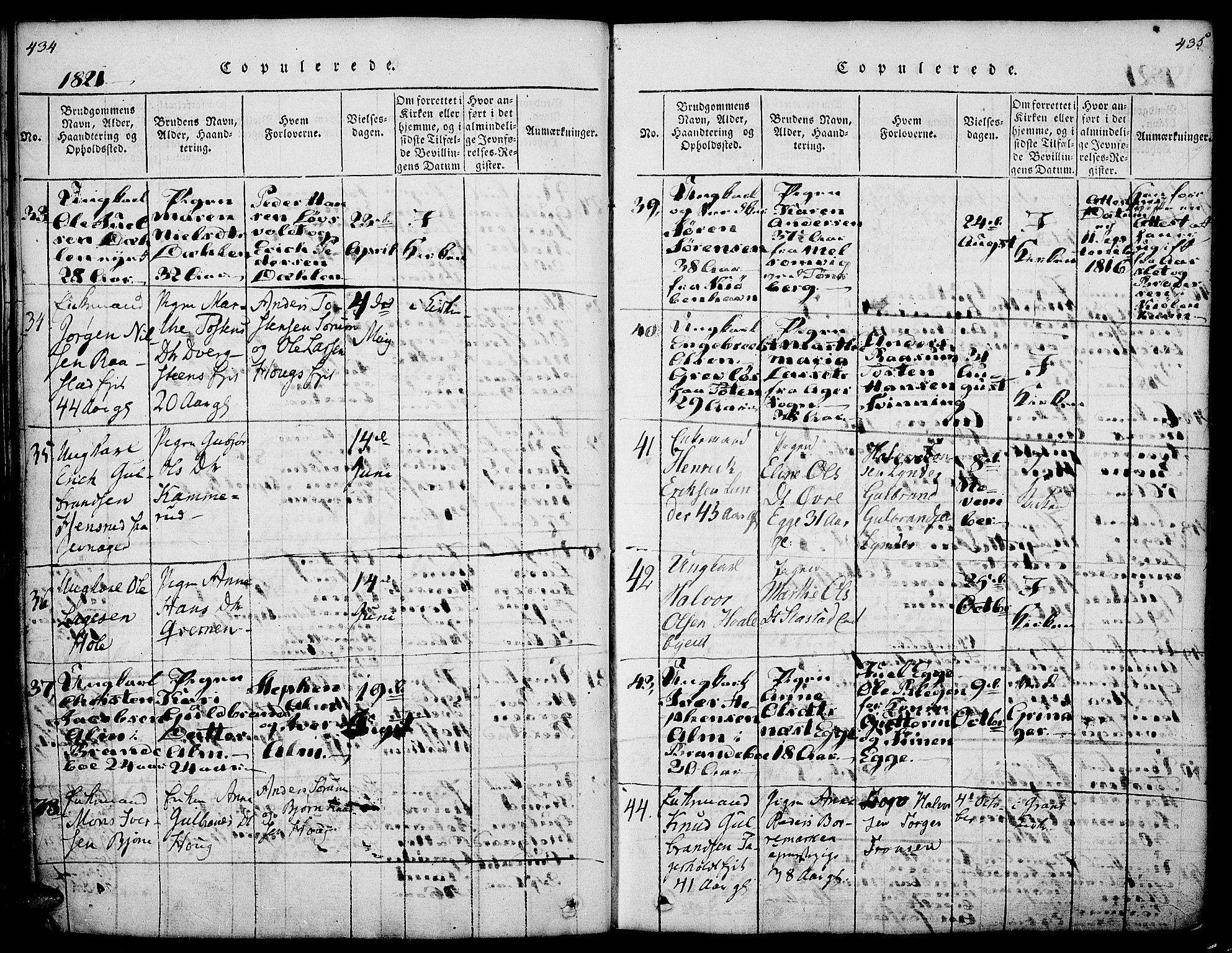 Gran prestekontor, AV/SAH-PREST-112/H/Ha/Haa/L0009: Parish register (official) no. 9, 1815-1824, p. 434-435