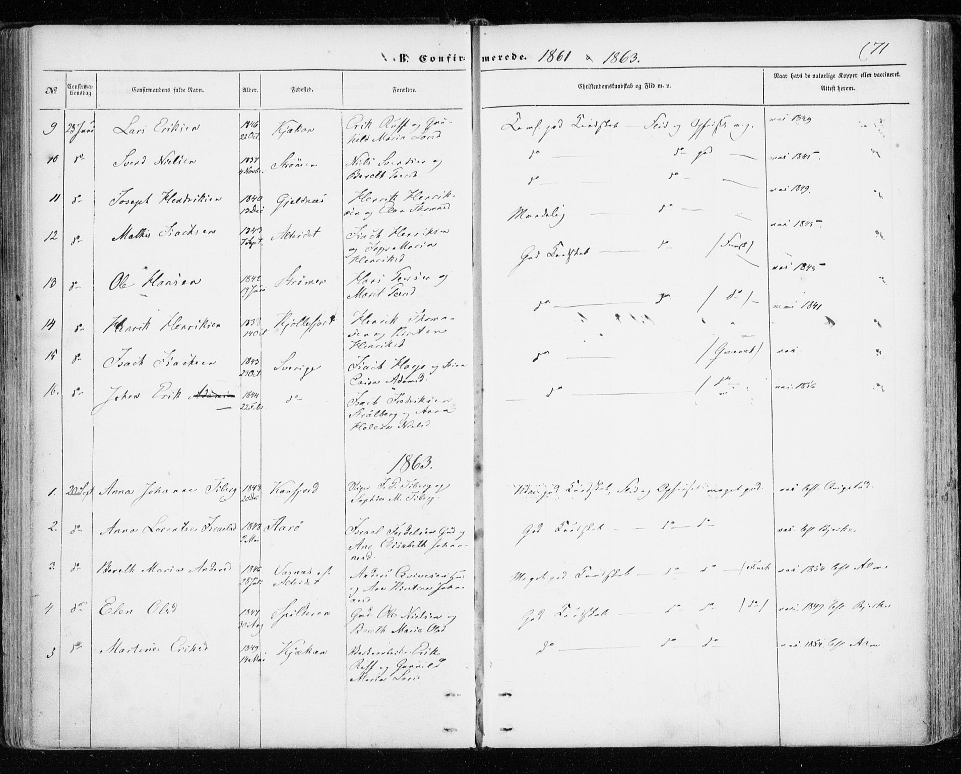 Skjervøy sokneprestkontor, SATØ/S-1300/H/Ha/Haa/L0011kirke: Parish register (official) no. 11, 1861-1877, p. 71