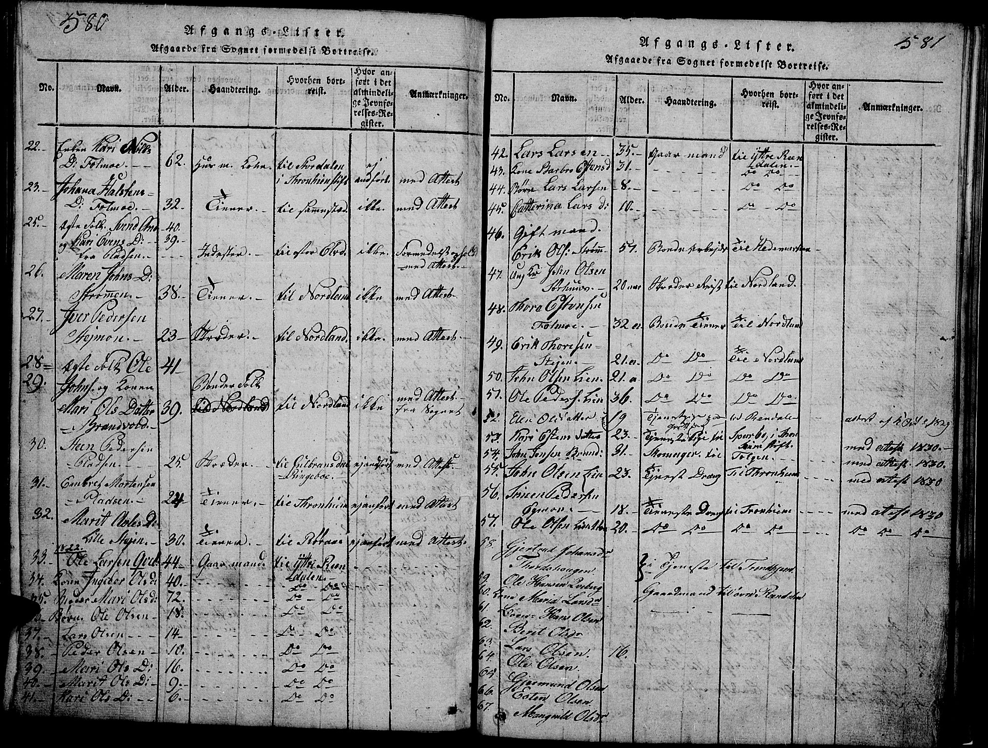 Tynset prestekontor, AV/SAH-PREST-058/H/Ha/Hab/L0002: Parish register (copy) no. 2, 1814-1862, p. 580-581