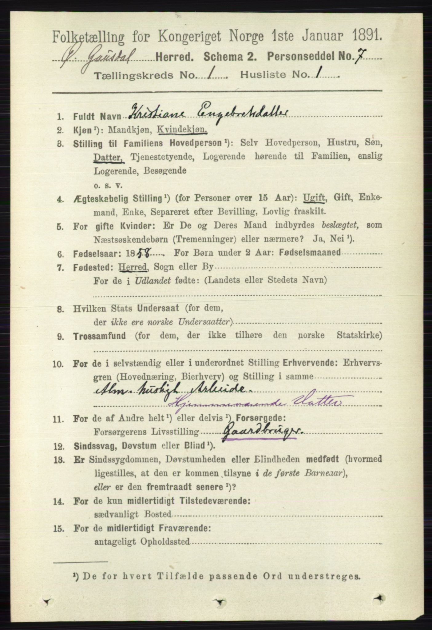 RA, 1891 census for 0522 Østre Gausdal, 1891, p. 165