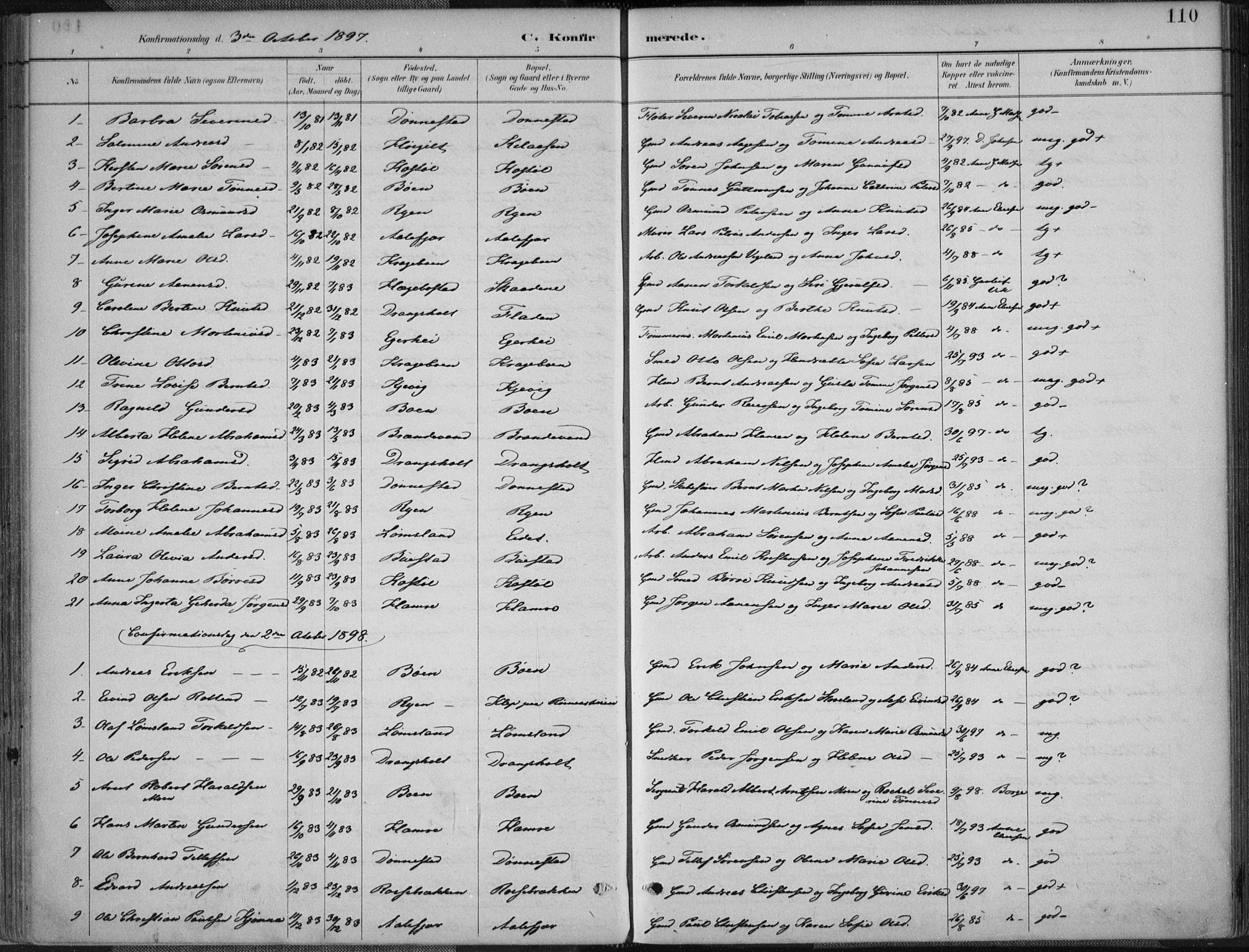 Tveit sokneprestkontor, AV/SAK-1111-0043/F/Fa/L0007: Parish register (official) no. A 7, 1887-1908, p. 110