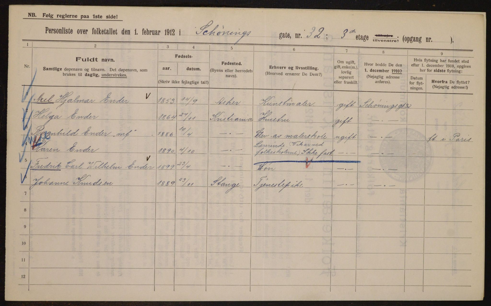 OBA, Municipal Census 1912 for Kristiania, 1912, p. 93959