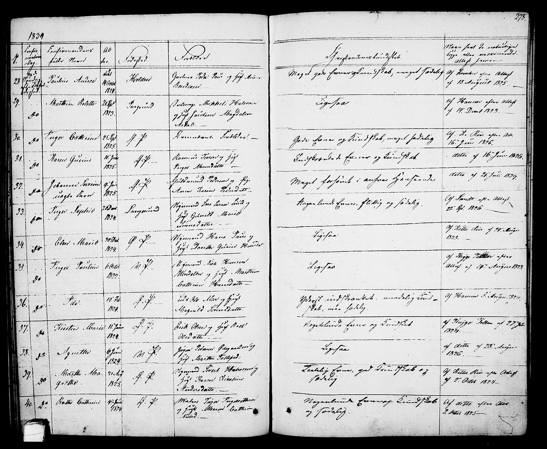 Porsgrunn kirkebøker , SAKO/A-104/F/Fa/L0005: Parish register (official) no. 5, 1828-1840, p. 278