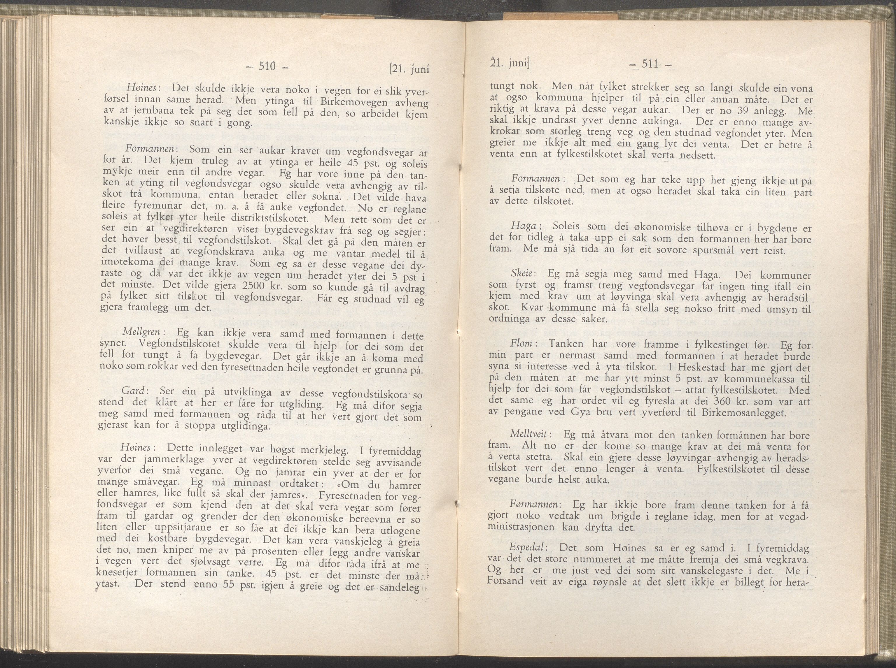 Rogaland fylkeskommune - Fylkesrådmannen , IKAR/A-900/A/Aa/Aaa/L0052: Møtebok , 1933, p. 510-511