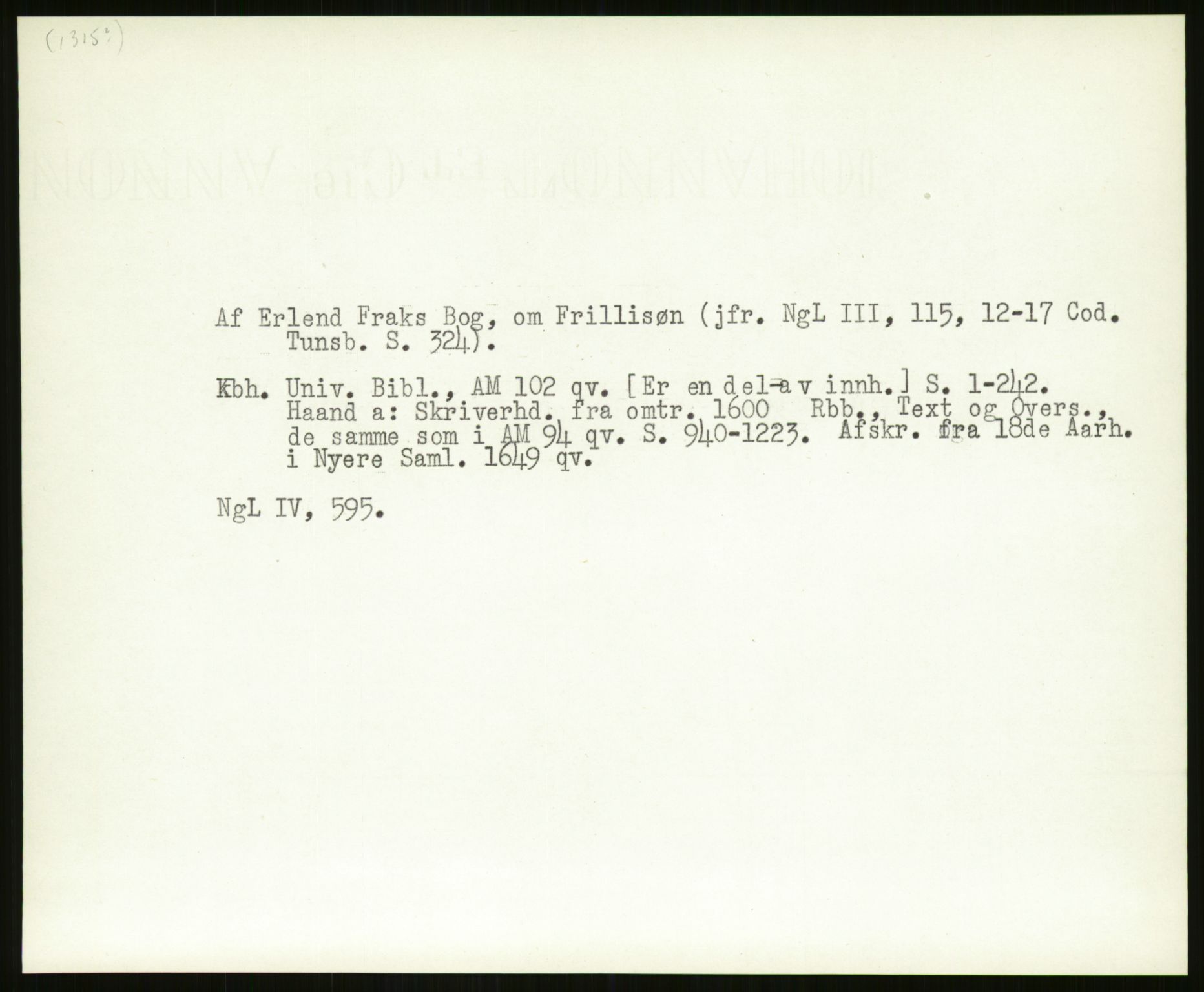 Norsk Historisk Kjeldeskrift-Institutt (NHKI), AV/RA-S-6117/G/Gc/L0029: Tematisk register til Gustav Storms håndskriftbeskrivelser i NgL bd. IV, 1315-1377, p. 83