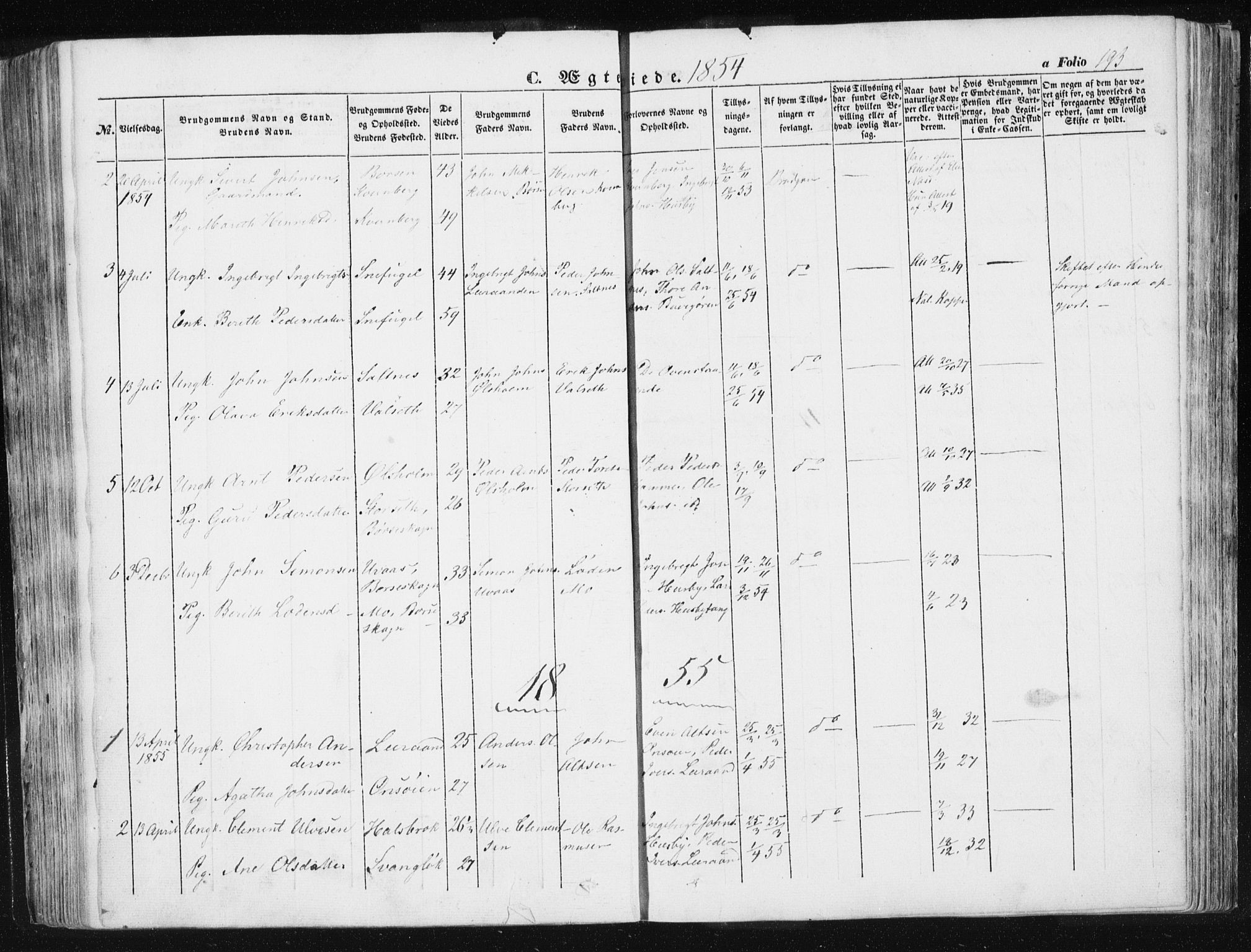 Ministerialprotokoller, klokkerbøker og fødselsregistre - Sør-Trøndelag, SAT/A-1456/612/L0376: Parish register (official) no. 612A08, 1846-1859, p. 193