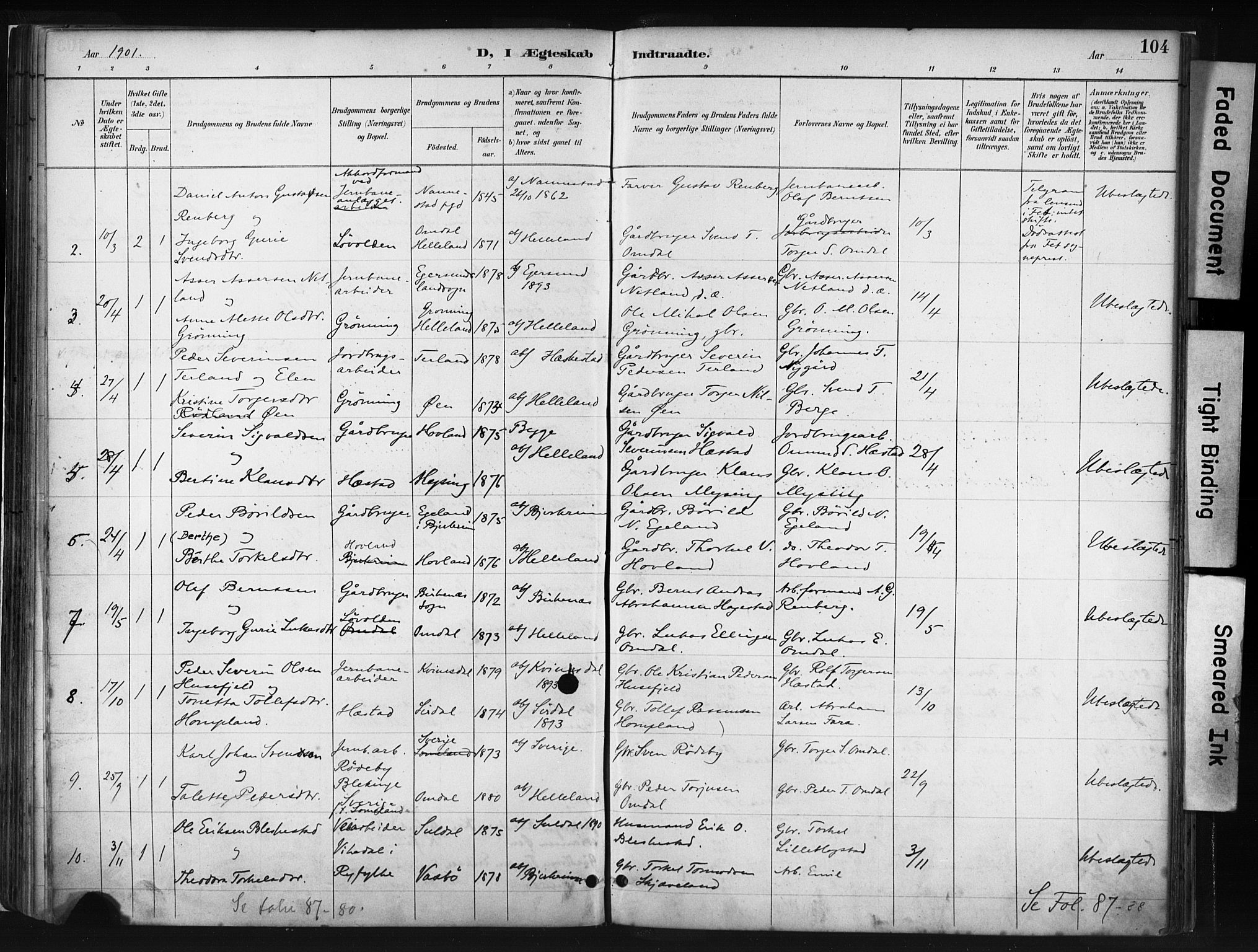 Helleland sokneprestkontor, SAST/A-101810: Parish register (official) no. A 8, 1887-1907, p. 104