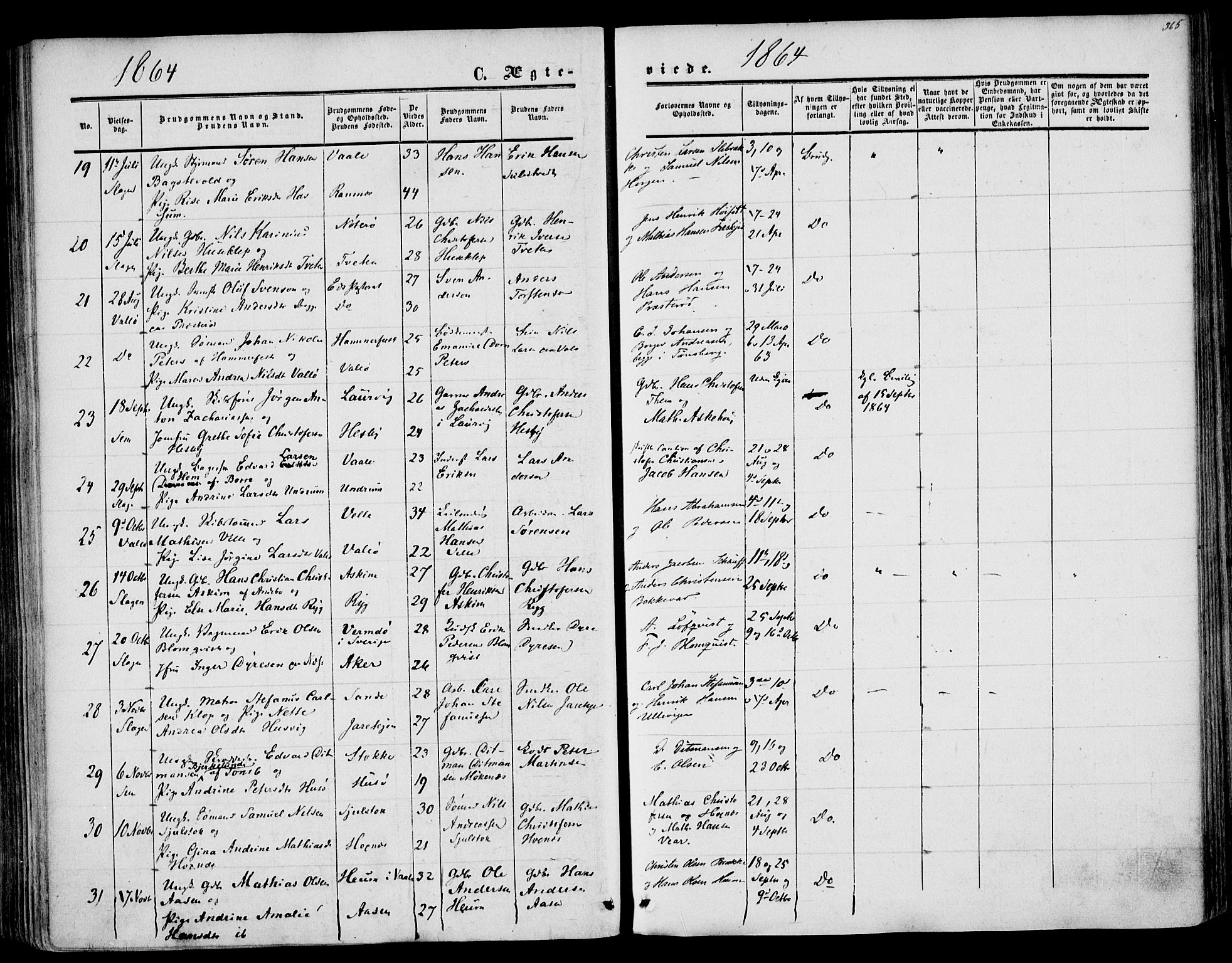 Sem kirkebøker, SAKO/A-5/F/Fa/L0007: Parish register (official) no. I 7, 1856-1865, p. 365