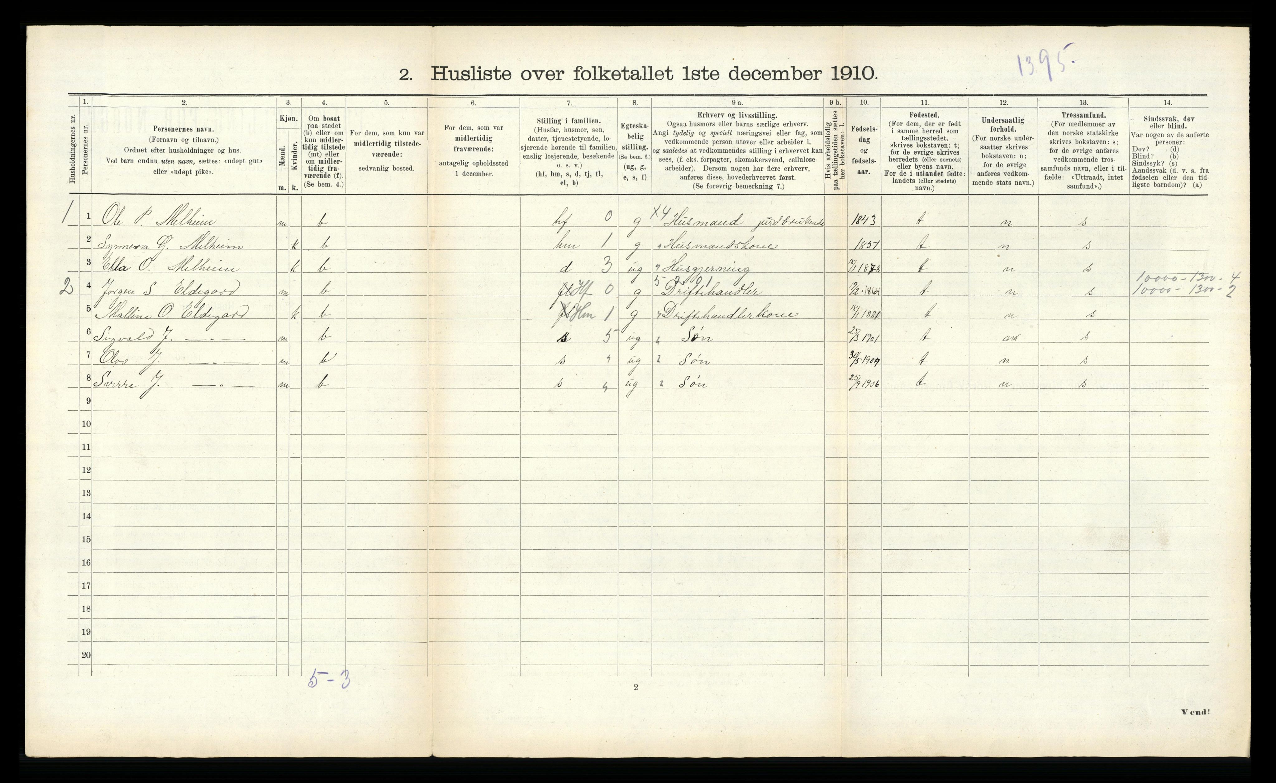 RA, 1910 census for Årdal, 1910, p. 461