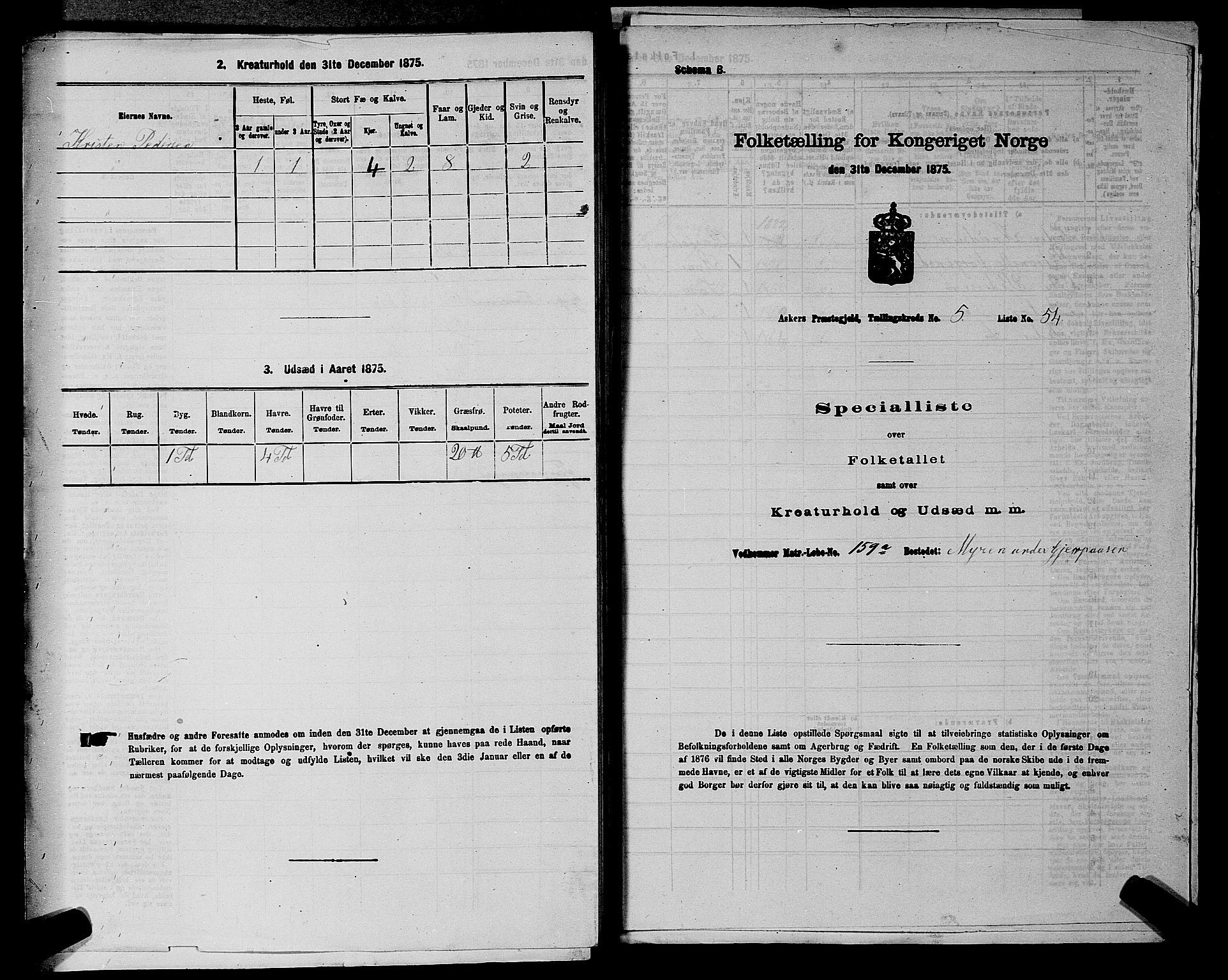 RA, 1875 census for 0220P Asker, 1875, p. 1144