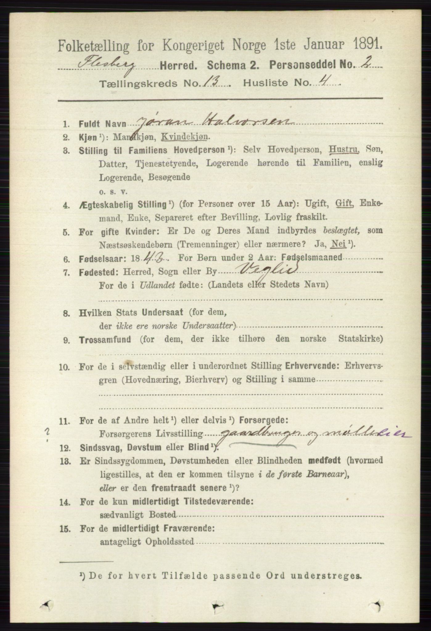RA, 1891 census for 0631 Flesberg, 1891, p. 2239