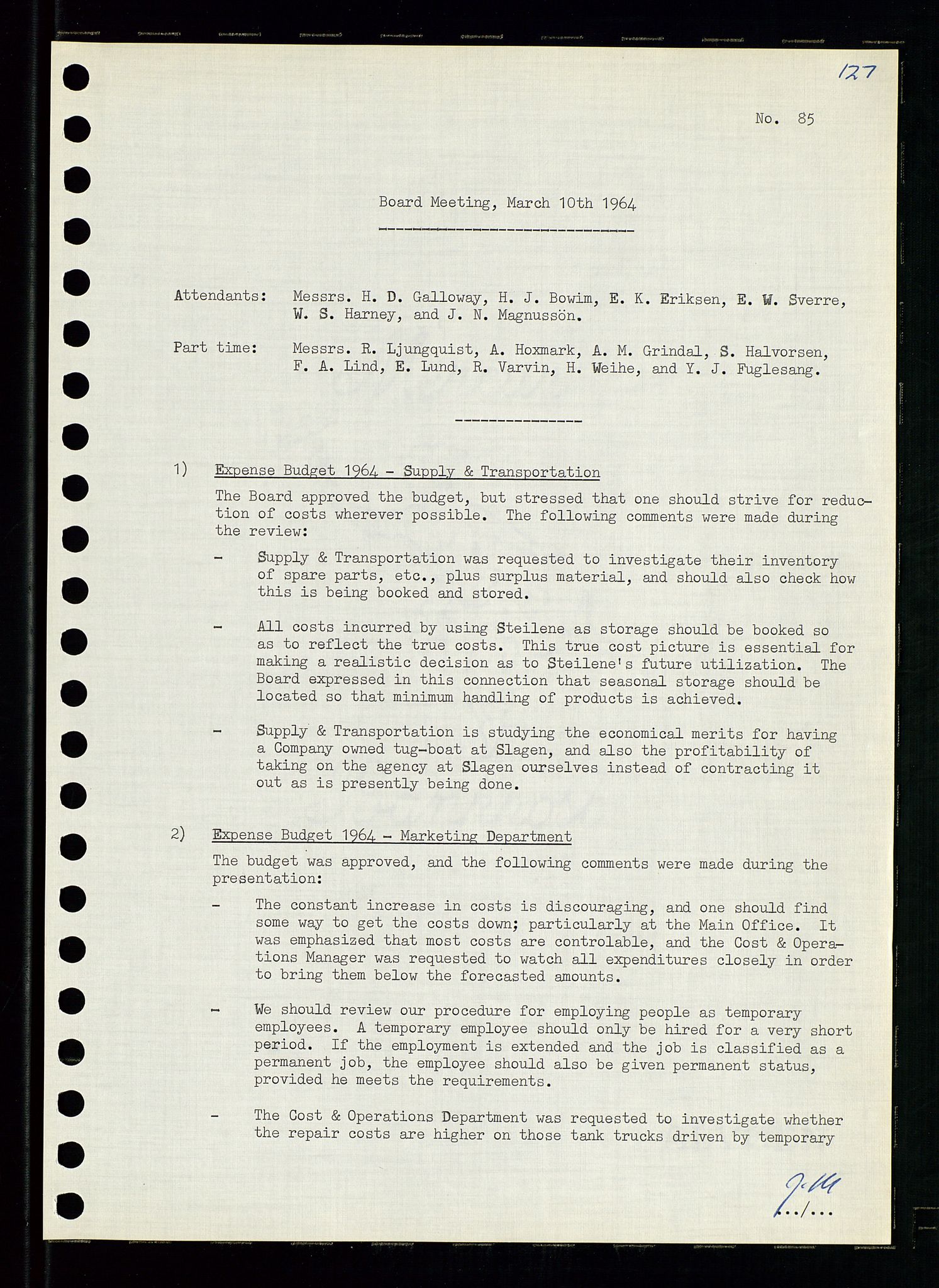 Pa 0982 - Esso Norge A/S, AV/SAST-A-100448/A/Aa/L0001/0004: Den administrerende direksjon Board minutes (styrereferater) / Den administrerende direksjon Board minutes (styrereferater), 1963-1964, p. 133