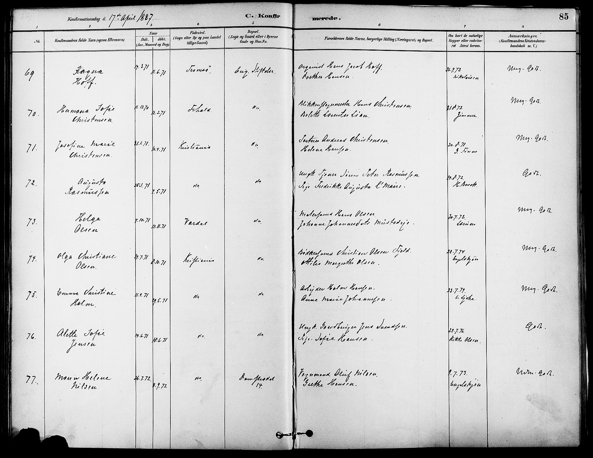 Gamle Aker prestekontor Kirkebøker, AV/SAO-A-10617a/F/L0007: Parish register (official) no. 7, 1882-1890, p. 85