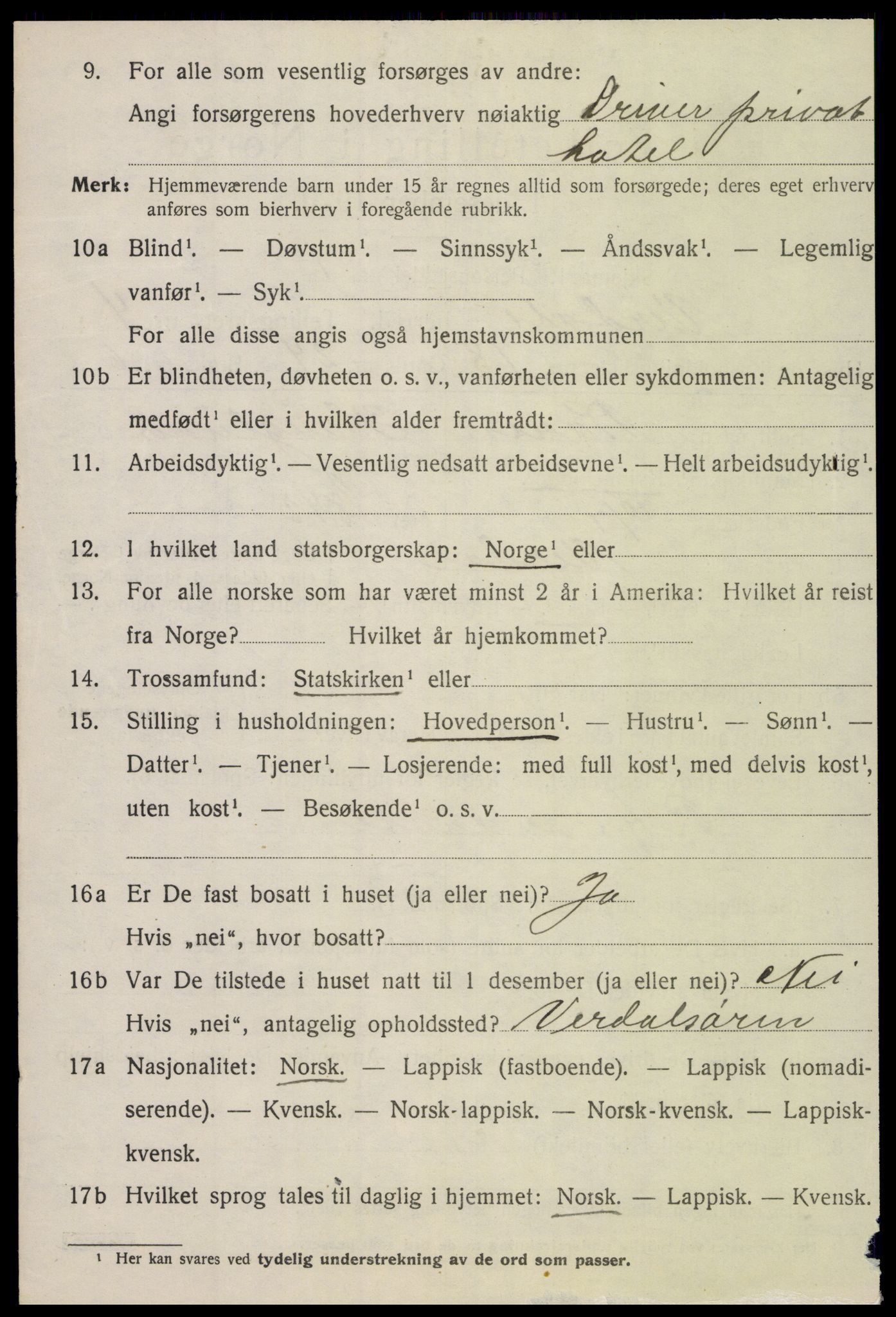 SAT, 1920 census for Verdal, 1920, p. 8570