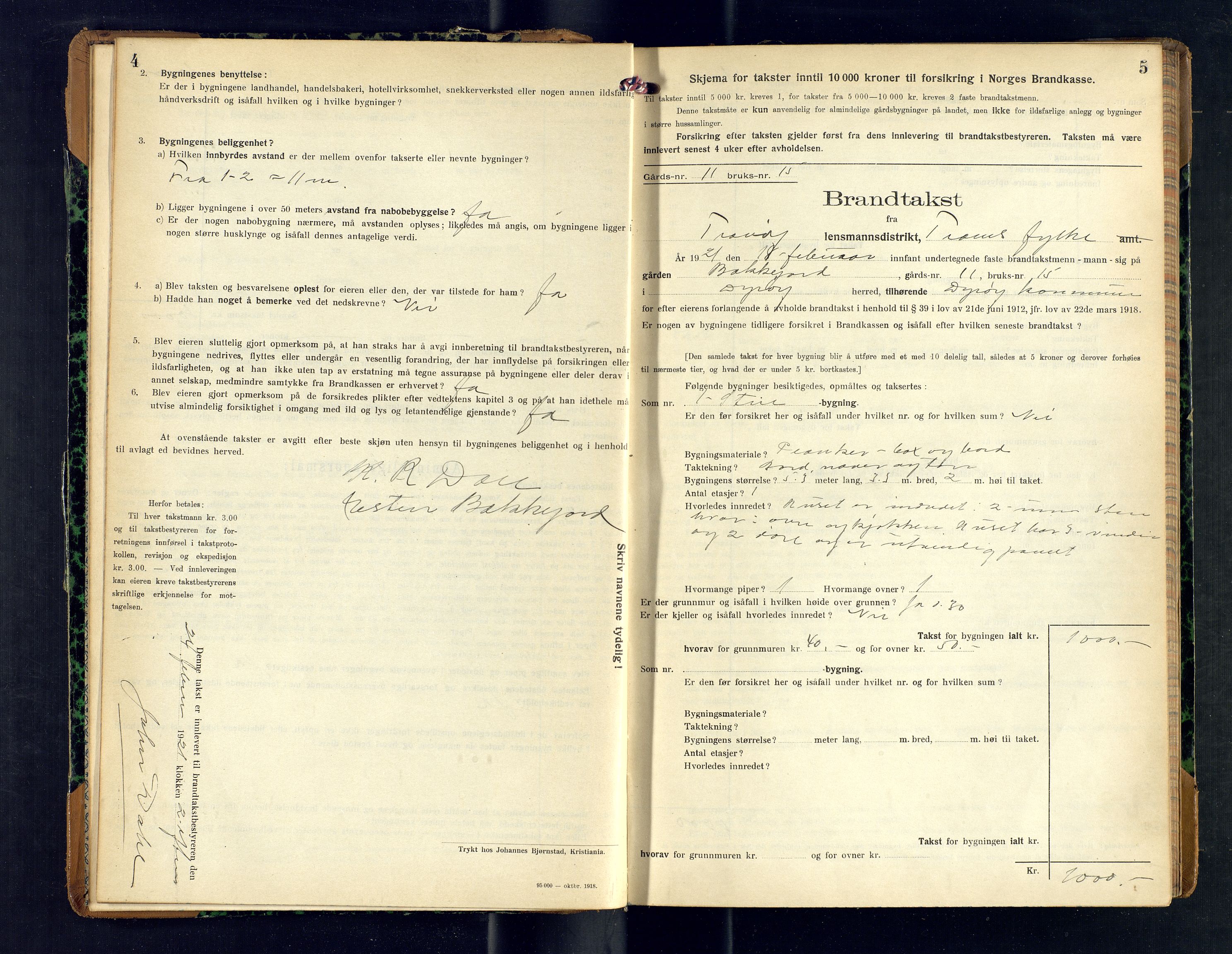 Tranøy lensmannskontor (Sørreisa lensmannskontor), SATØ/SATØ-46/1/F/Fq/Fqc/L0262: Branntakstprotokoller, 1921-1923, p. 4-5