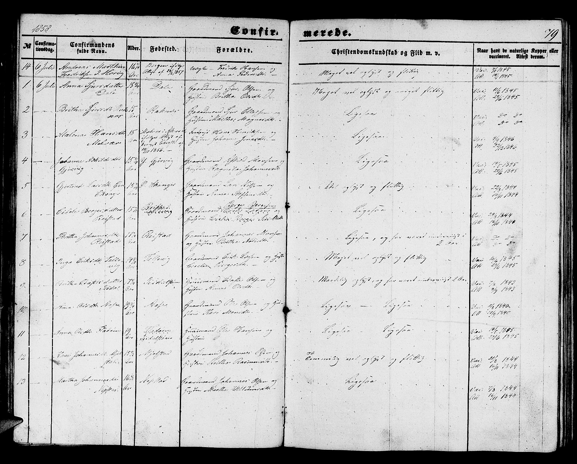 Hamre sokneprestembete, AV/SAB-A-75501/H/Ha/Hab: Parish register (copy) no. B 1, 1852-1863, p. 79