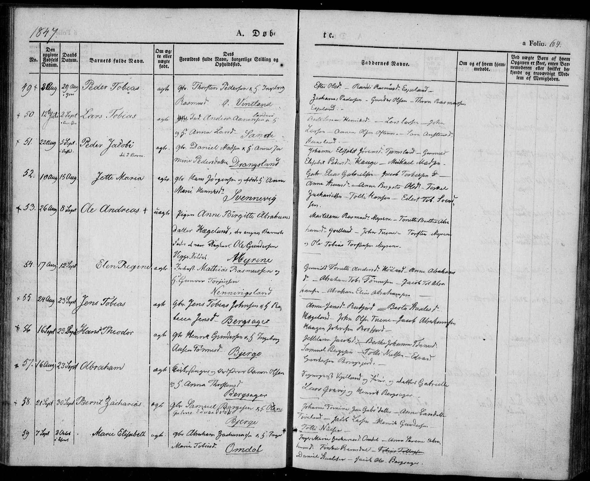 Lyngdal sokneprestkontor, AV/SAK-1111-0029/F/Fa/Fac/L0008: Parish register (official) no. A 8, 1837-1852, p. 64