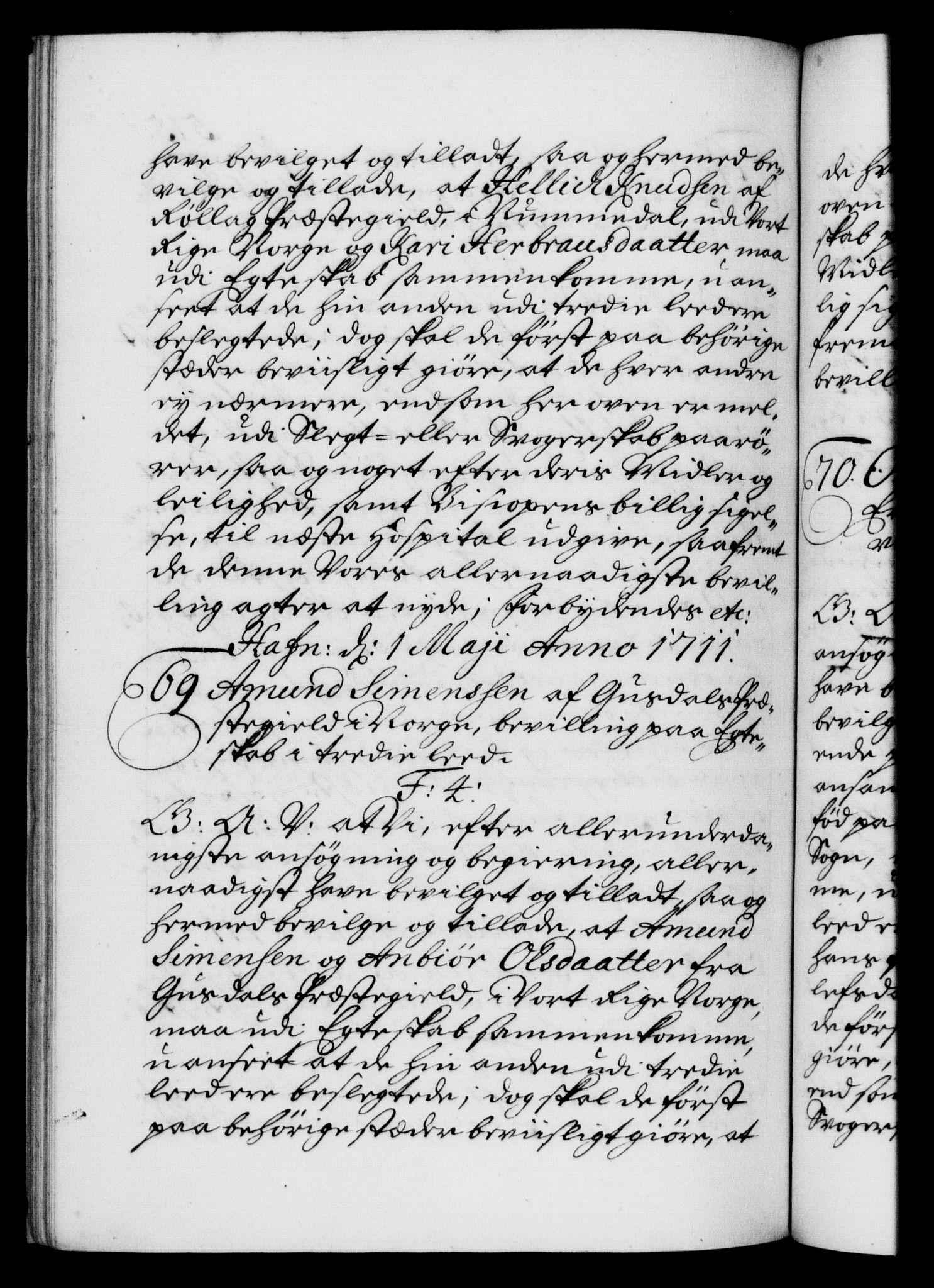 Danske Kanselli 1572-1799, AV/RA-EA-3023/F/Fc/Fca/Fcaa/L0020: Norske registre, 1708-1711, p. 515b