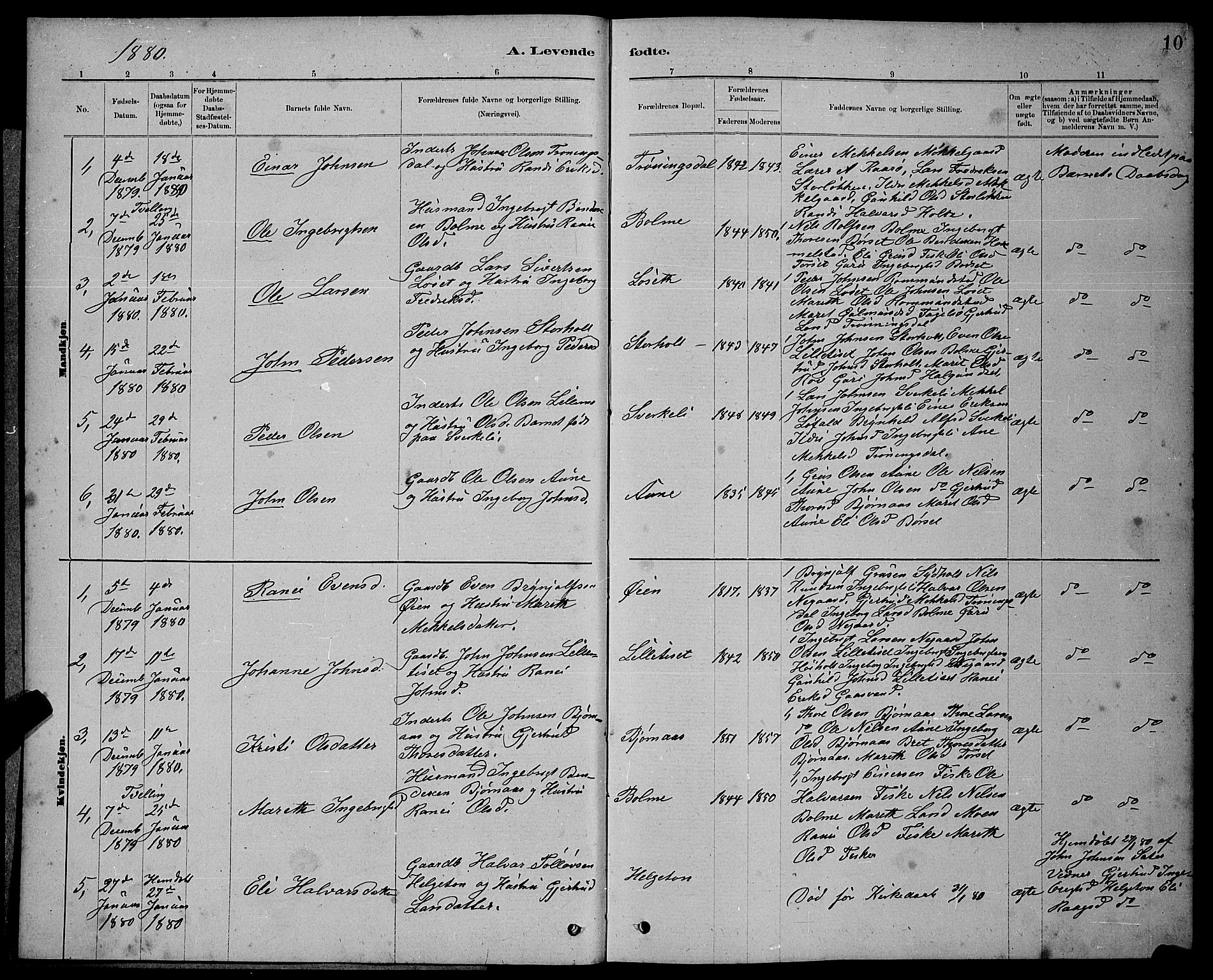 Ministerialprotokoller, klokkerbøker og fødselsregistre - Møre og Romsdal, AV/SAT-A-1454/598/L1077: Parish register (copy) no. 598C02, 1879-1891, p. 10