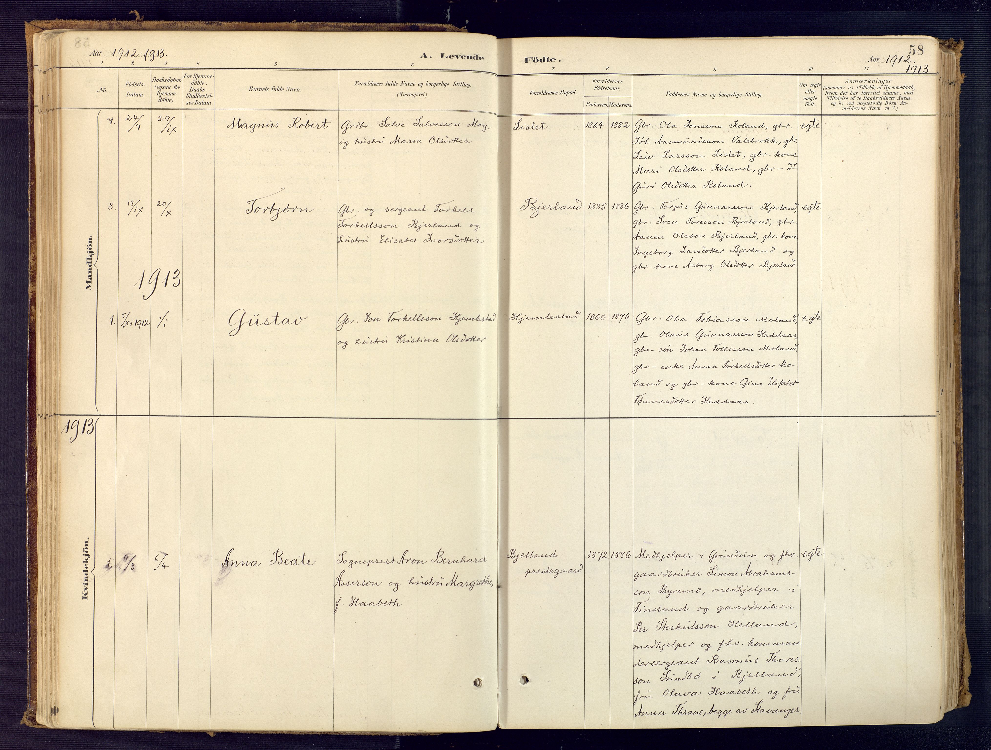 Bjelland sokneprestkontor, SAK/1111-0005/F/Fa/Faa/L0004: Parish register (official) no. A 4, 1887-1923, p. 58