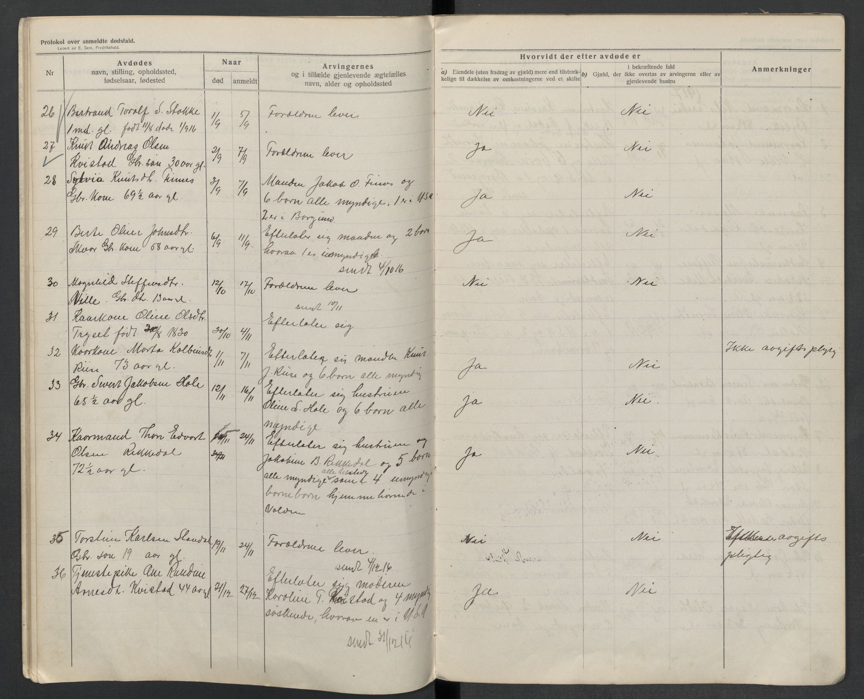 Hjørundfjord lensmannskontor, AV/SAT-A-5879/1/2/L0005: 2.2.02 - Dødsfallsprotokoll, 1913-1923