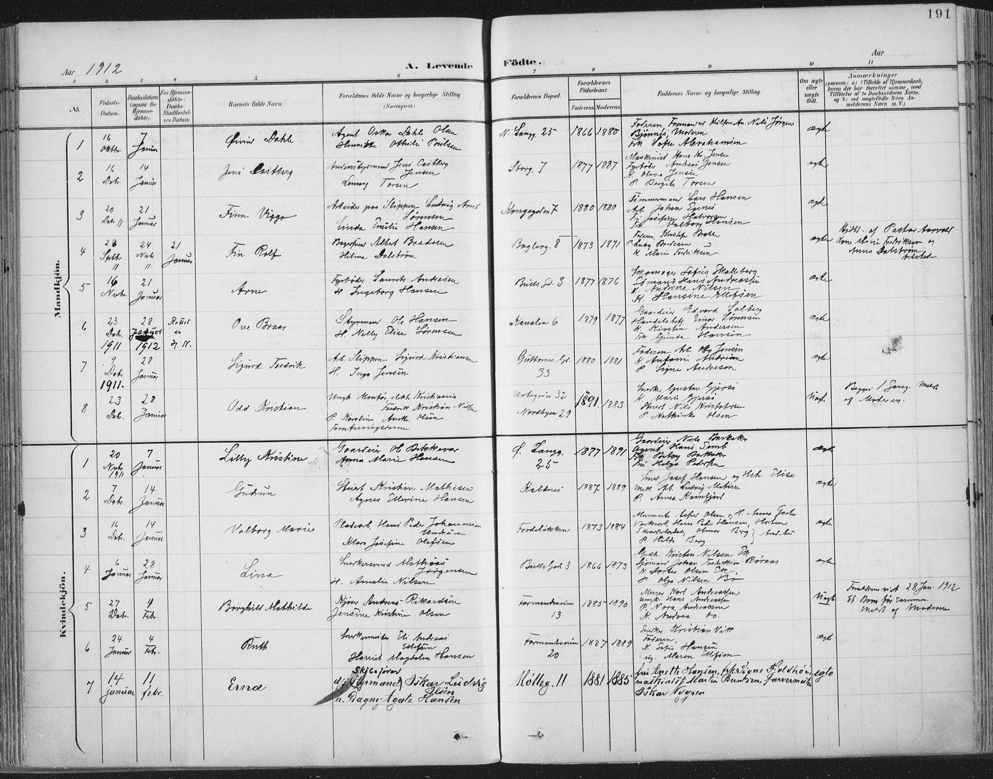 Tønsberg kirkebøker, SAKO/A-330/F/Fa/L0014: Parish register (official) no. I 14, 1900-1913, p. 191