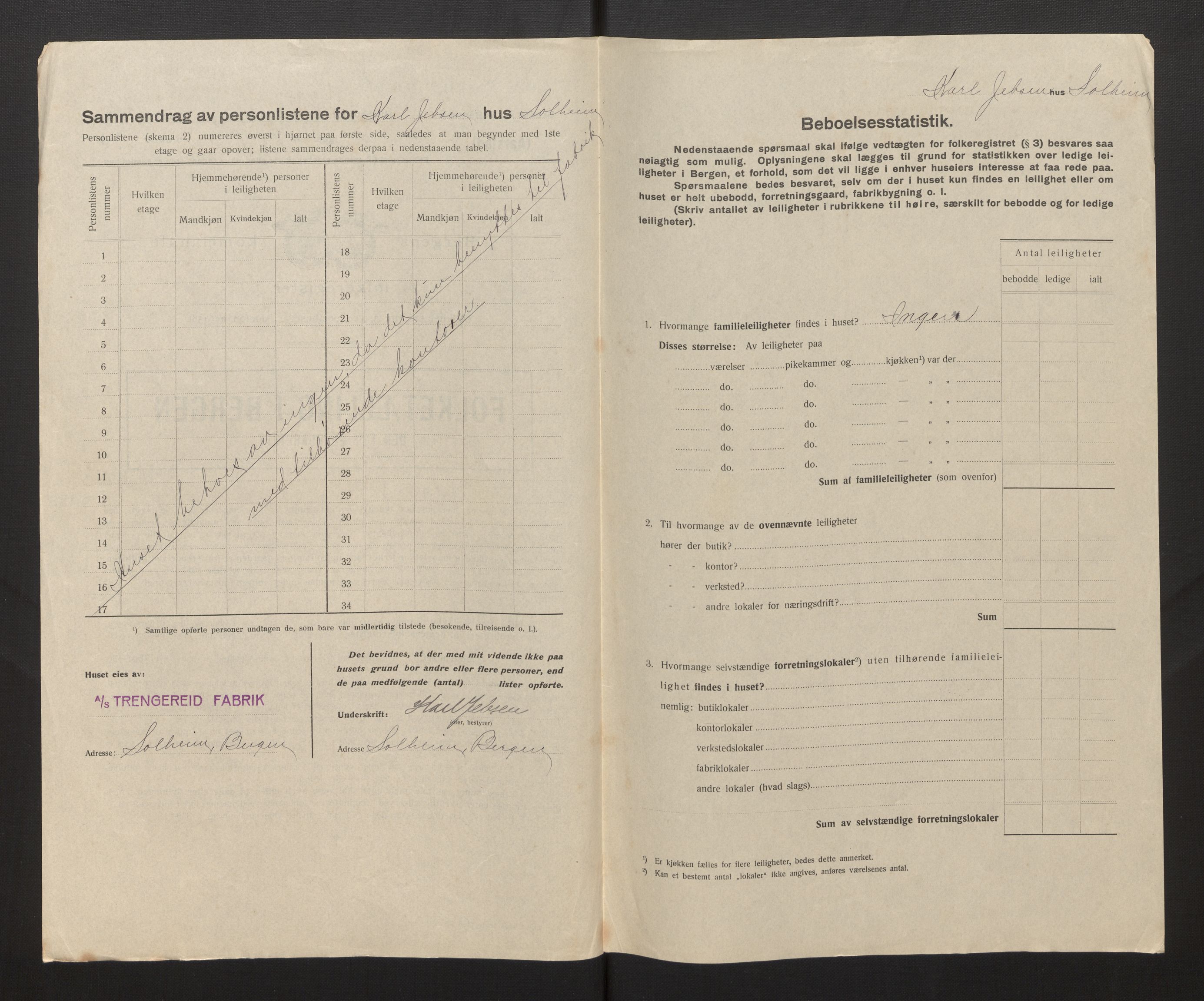 SAB, Municipal Census 1917 for Bergen, 1917, p. 49499