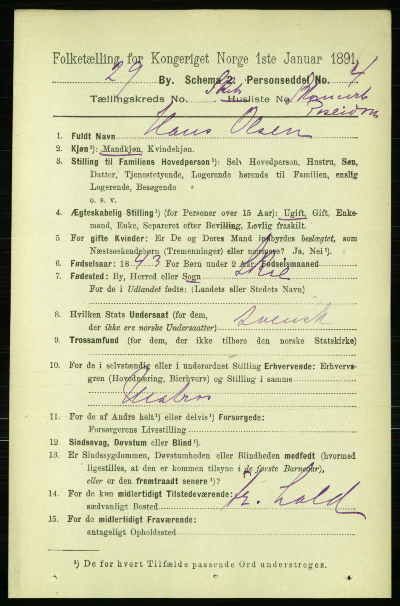 RA, 1891 census for 0805 Porsgrunn, 1891, p. 5453