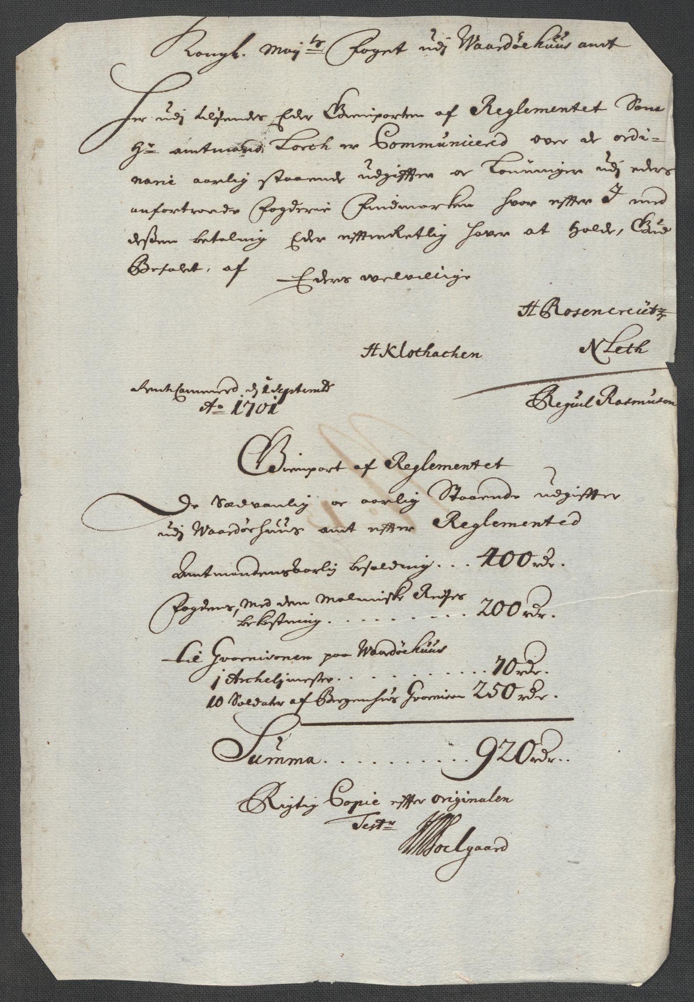 Rentekammeret inntil 1814, Reviderte regnskaper, Fogderegnskap, AV/RA-EA-4092/R69/L4853: Fogderegnskap Finnmark/Vardøhus, 1705-1706, p. 252