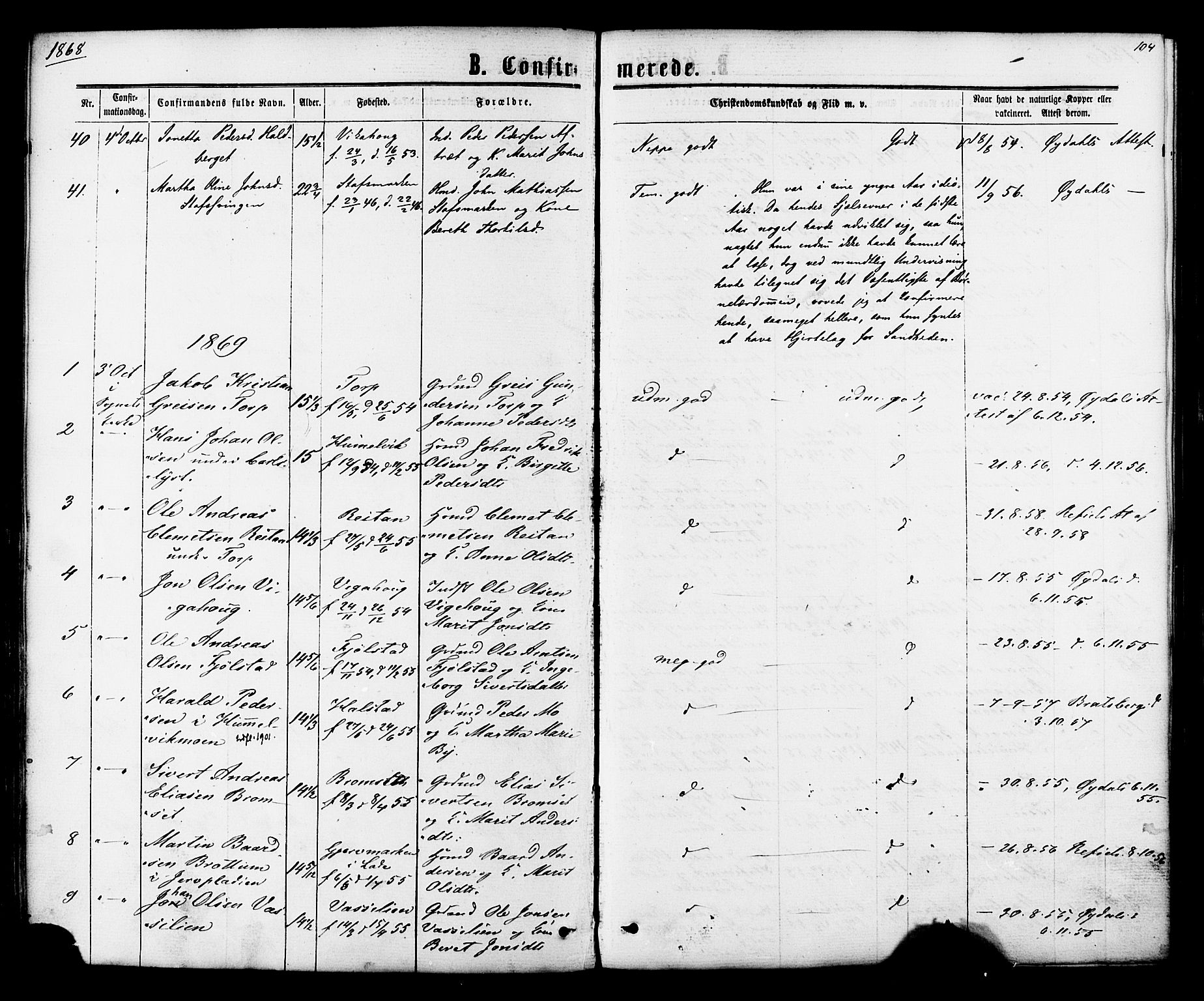 Ministerialprotokoller, klokkerbøker og fødselsregistre - Sør-Trøndelag, SAT/A-1456/616/L0409: Parish register (official) no. 616A06, 1865-1877, p. 104