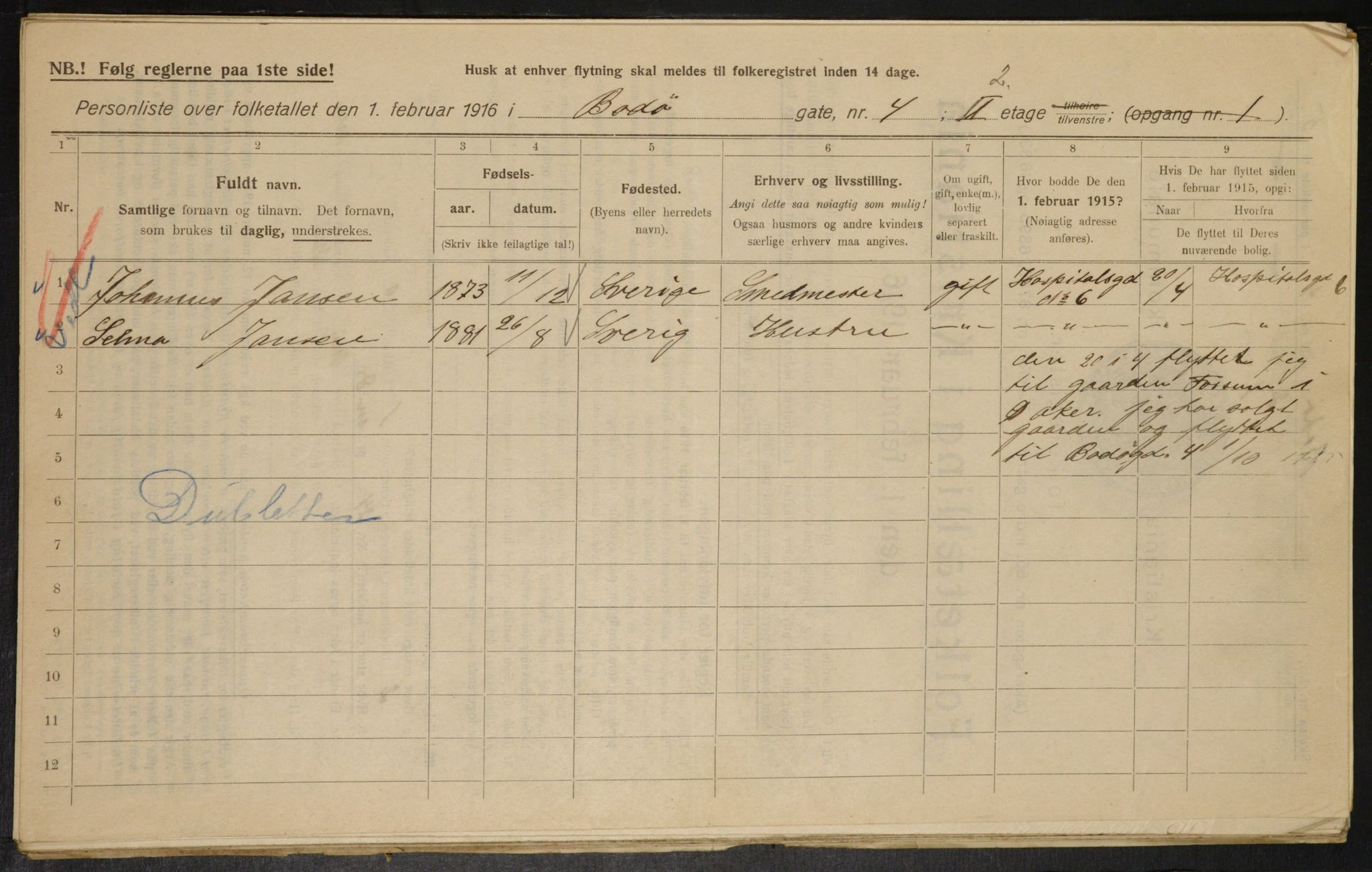 OBA, Municipal Census 1916 for Kristiania, 1916, p. 6796