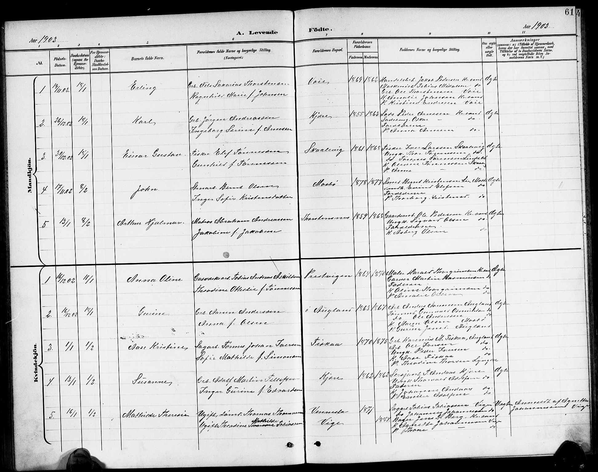 Oddernes sokneprestkontor, AV/SAK-1111-0033/F/Fb/Fba/L0009: Parish register (copy) no. B 9, 1899-1923, p. 61