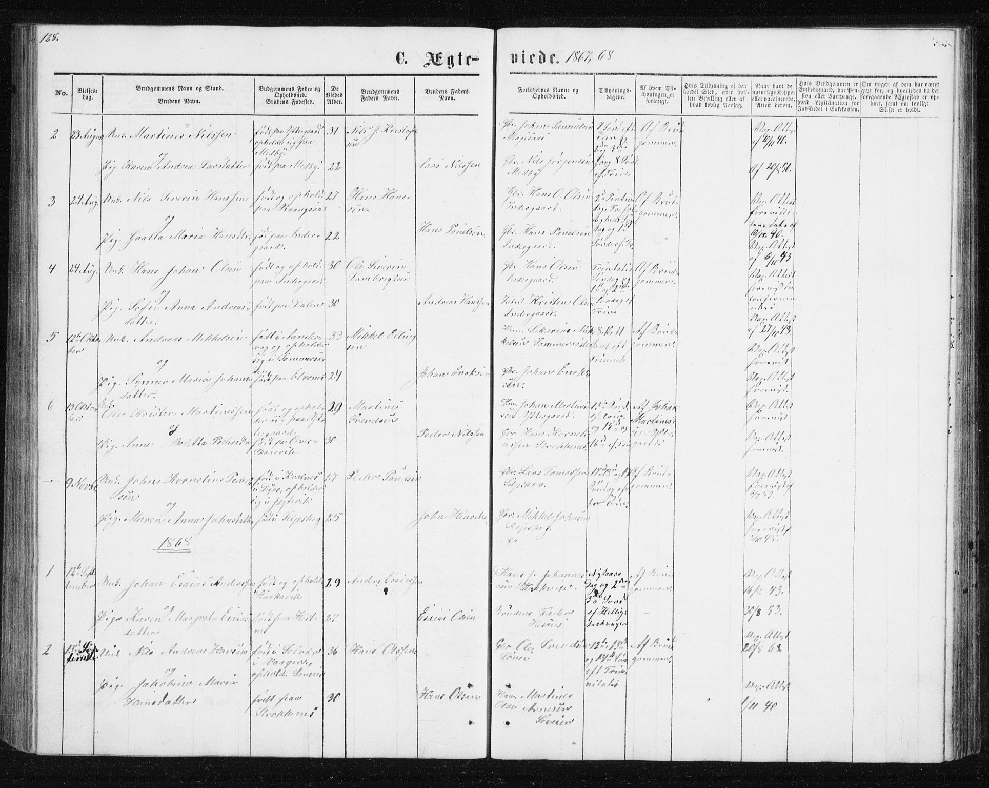 Ibestad sokneprestembete, SATØ/S-0077/H/Ha/Hab/L0013klokker: Parish register (copy) no. 13, 1865-1879, p. 128