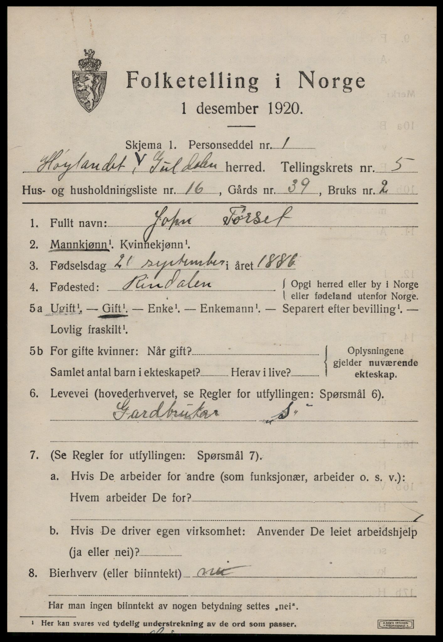 SAT, 1920 census for Hølonda, 1920, p. 2345