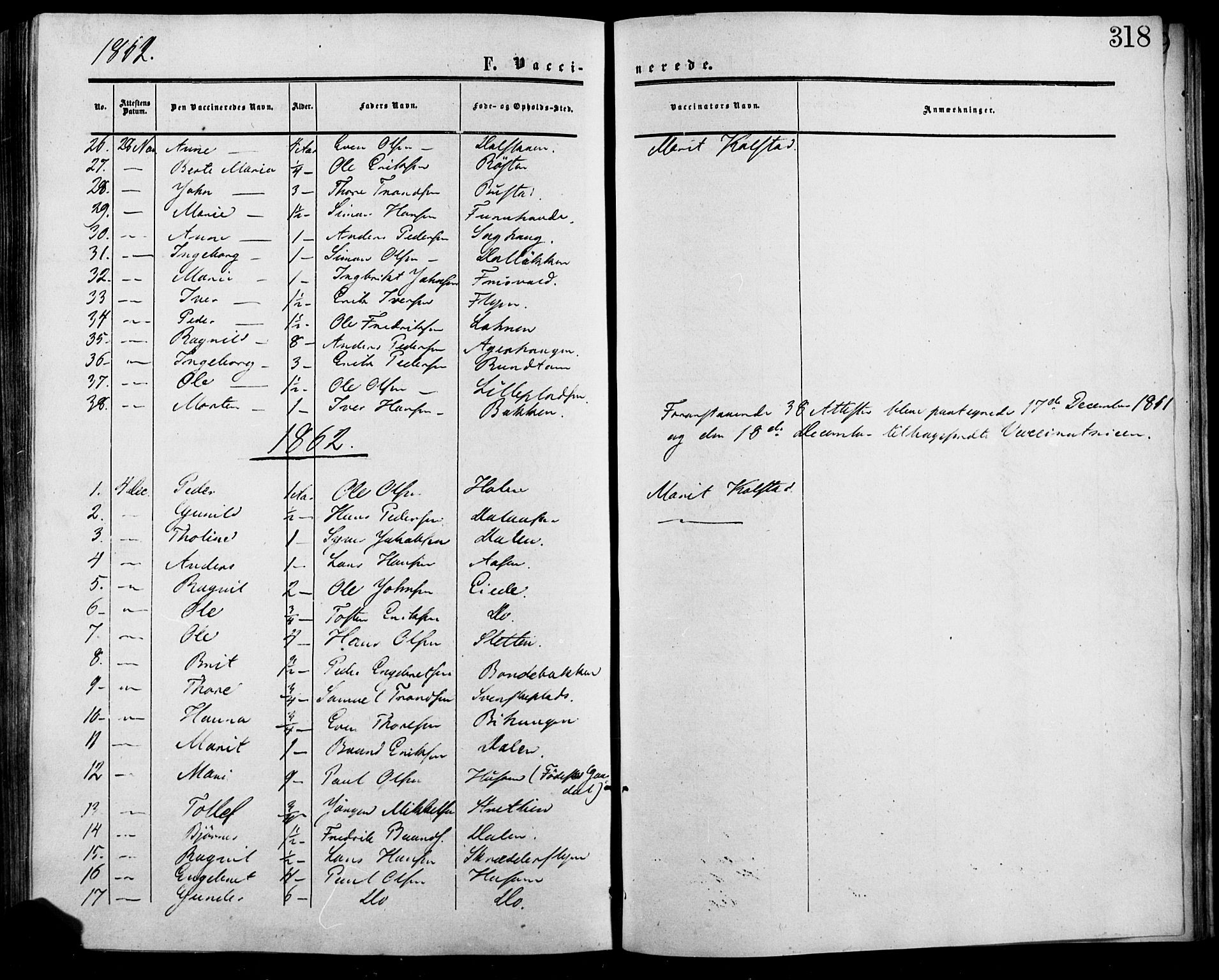 Lesja prestekontor, SAH/PREST-068/H/Ha/Haa/L0007: Parish register (official) no. 7, 1854-1862, p. 318