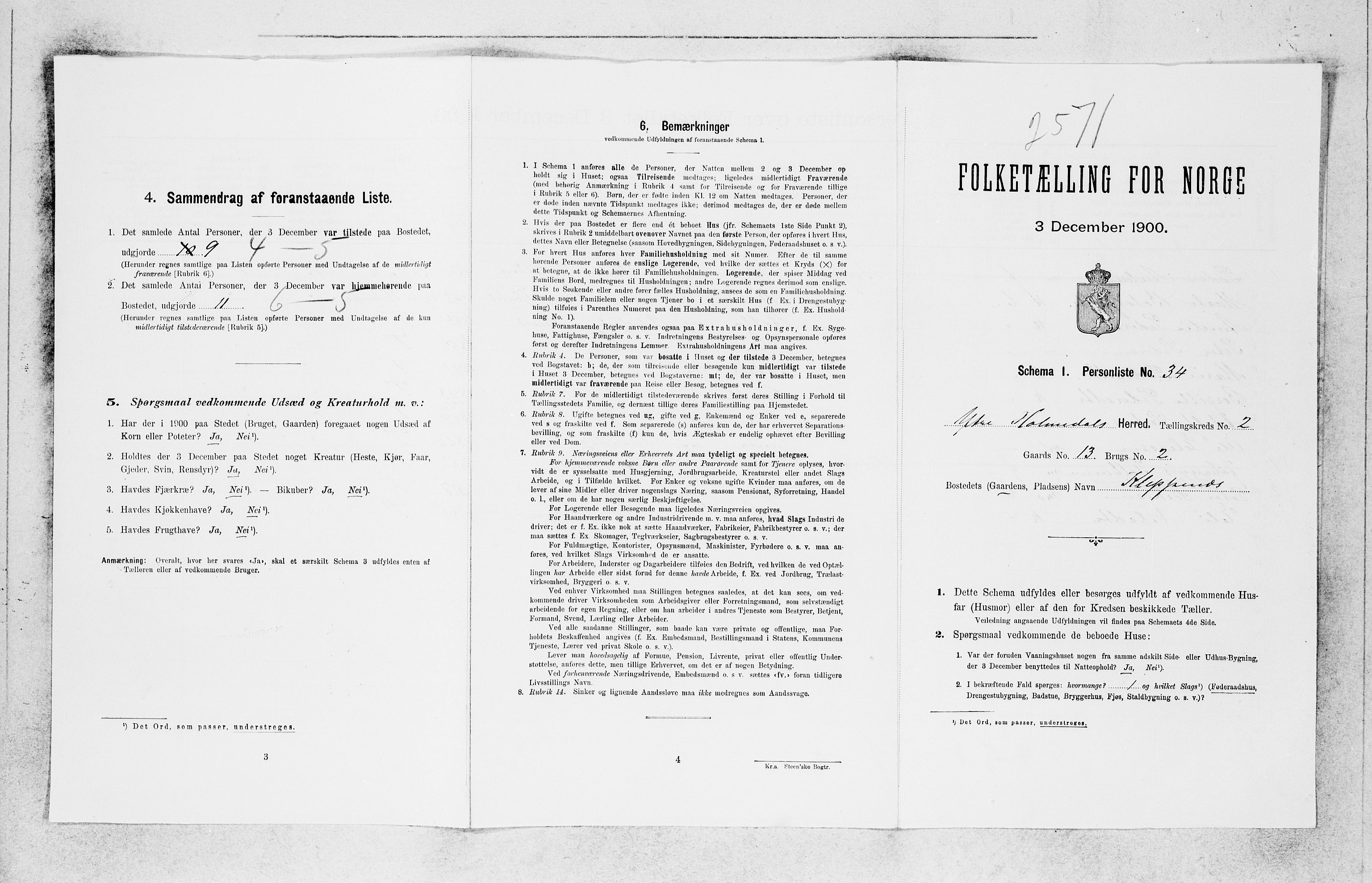 SAB, 1900 census for Ytre Holmedal, 1900, p. 252