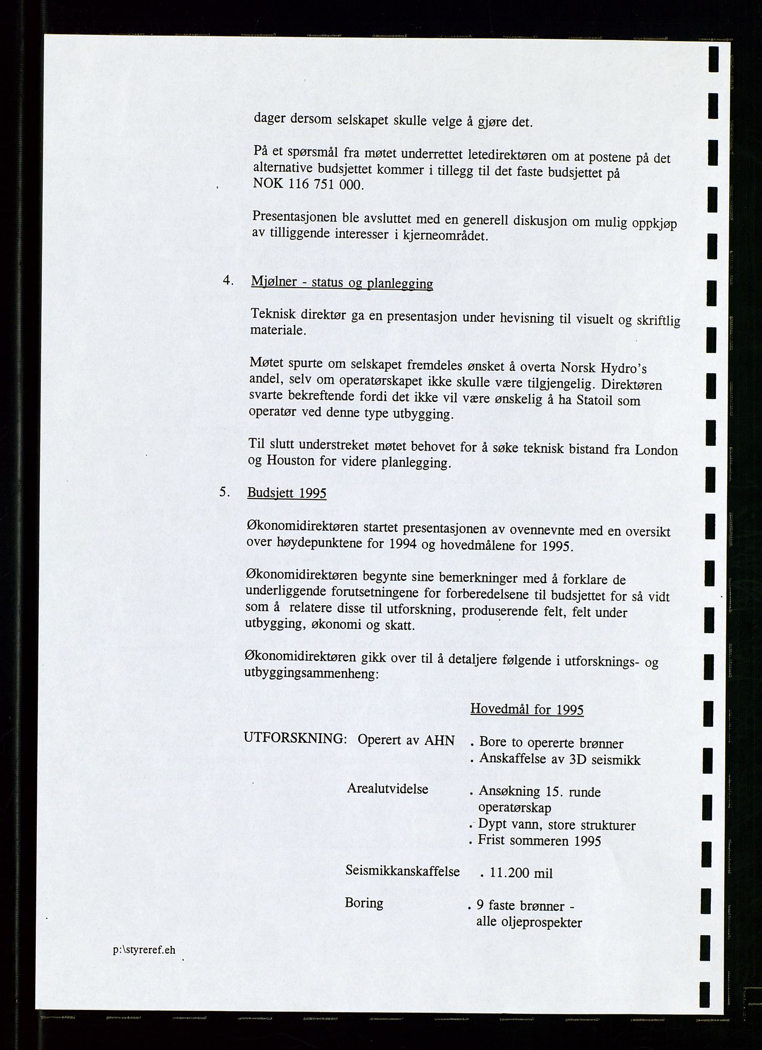 Pa 1766 - Hess Norge AS, AV/SAST-A-102451/A/Aa/L0001: Referater og sakspapirer, 1995-1997, p. 13