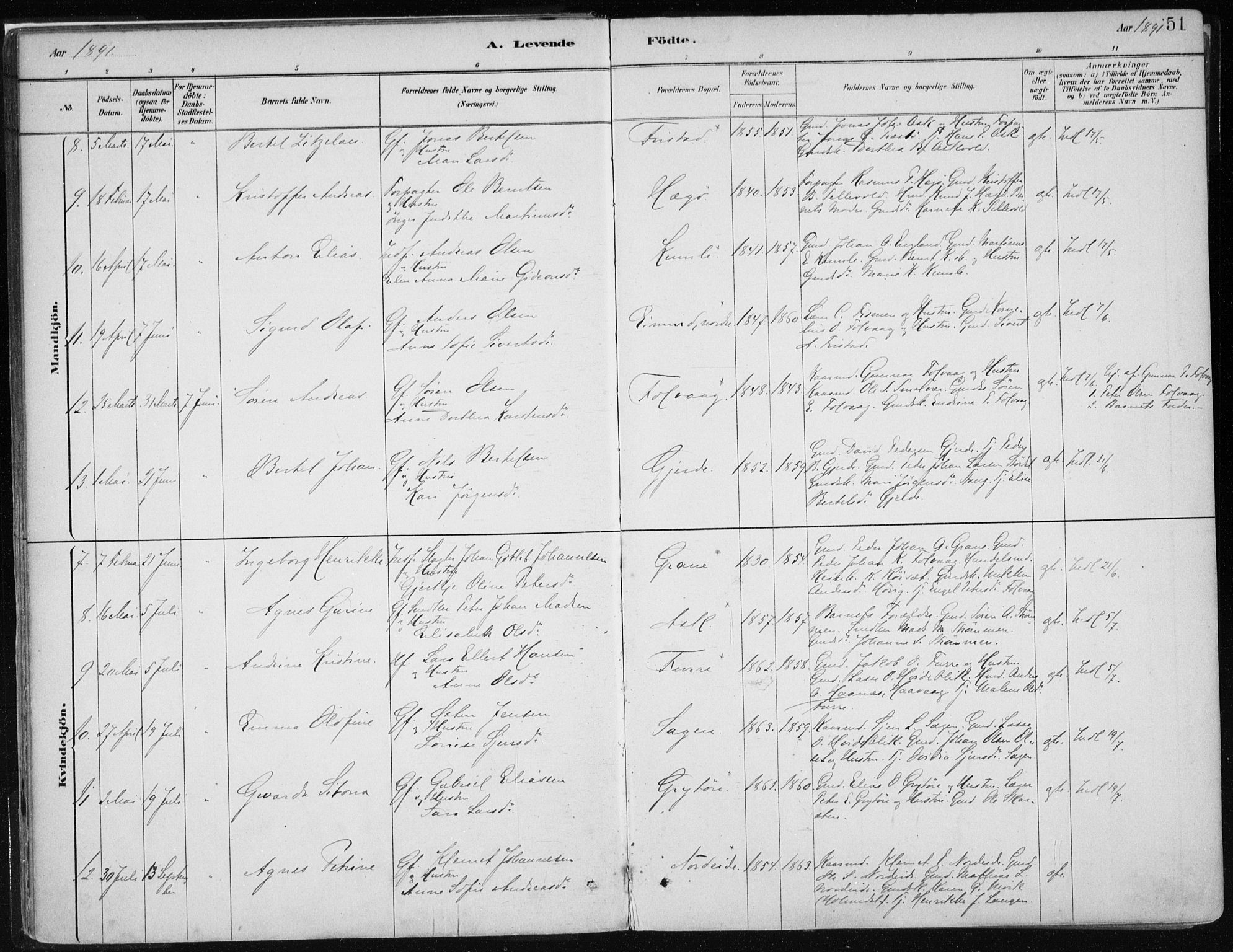 Askvoll sokneprestembete, AV/SAB-A-79501/H/Haa/Haab/L0002: Parish register (official) no. B 2, 1879-1909, p. 51