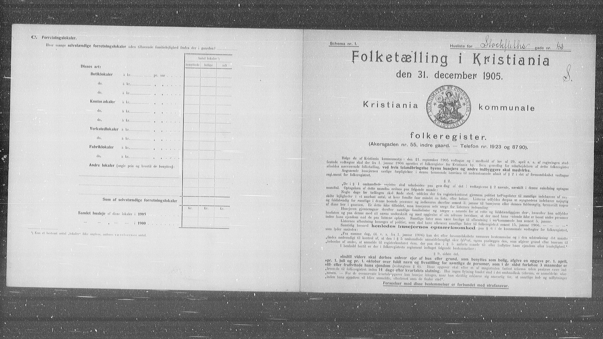 OBA, Municipal Census 1905 for Kristiania, 1905, p. 53485